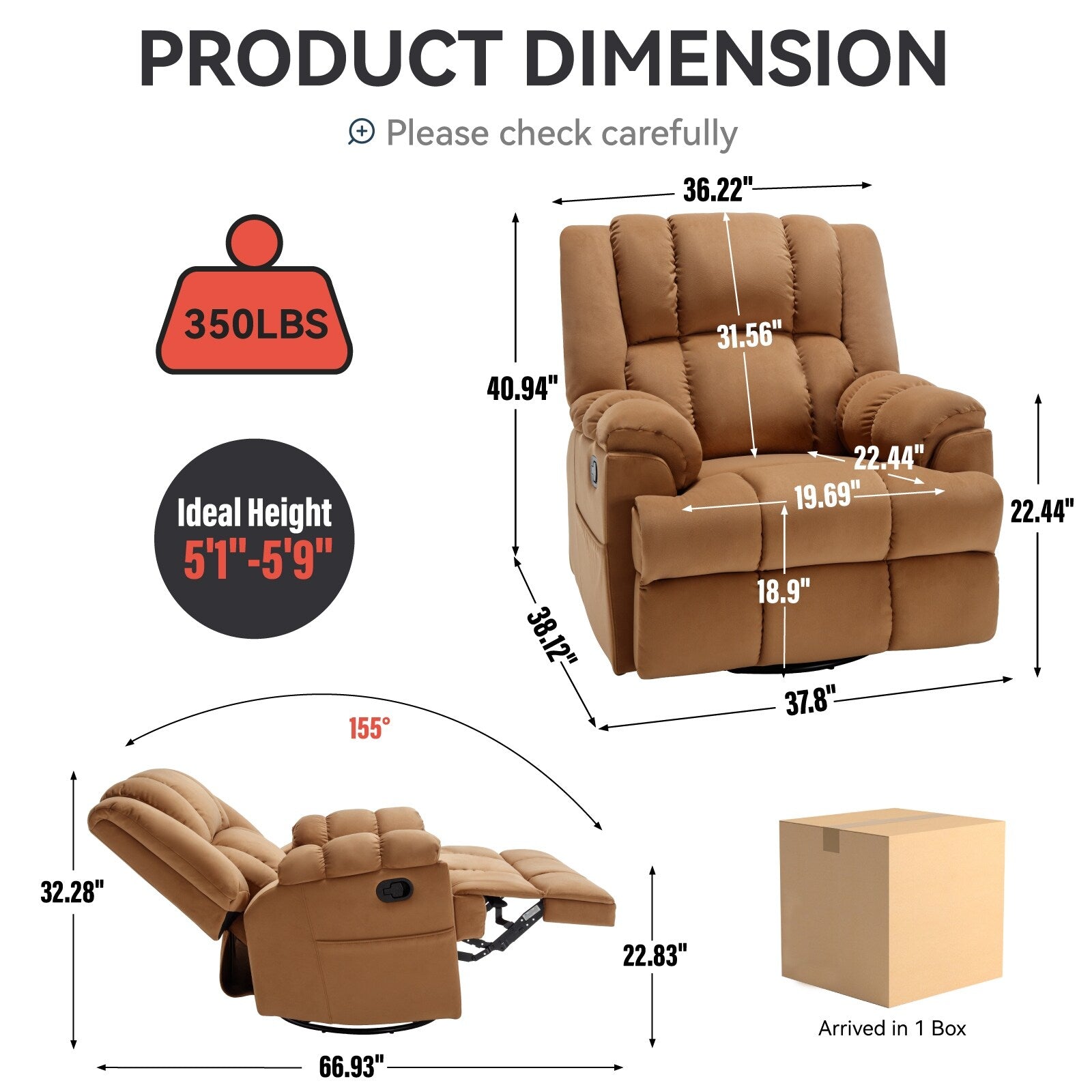 360° Swivel Rocker Recliner Chair - Oversized Comfort, 155° Recline, Tool-Free Assembly