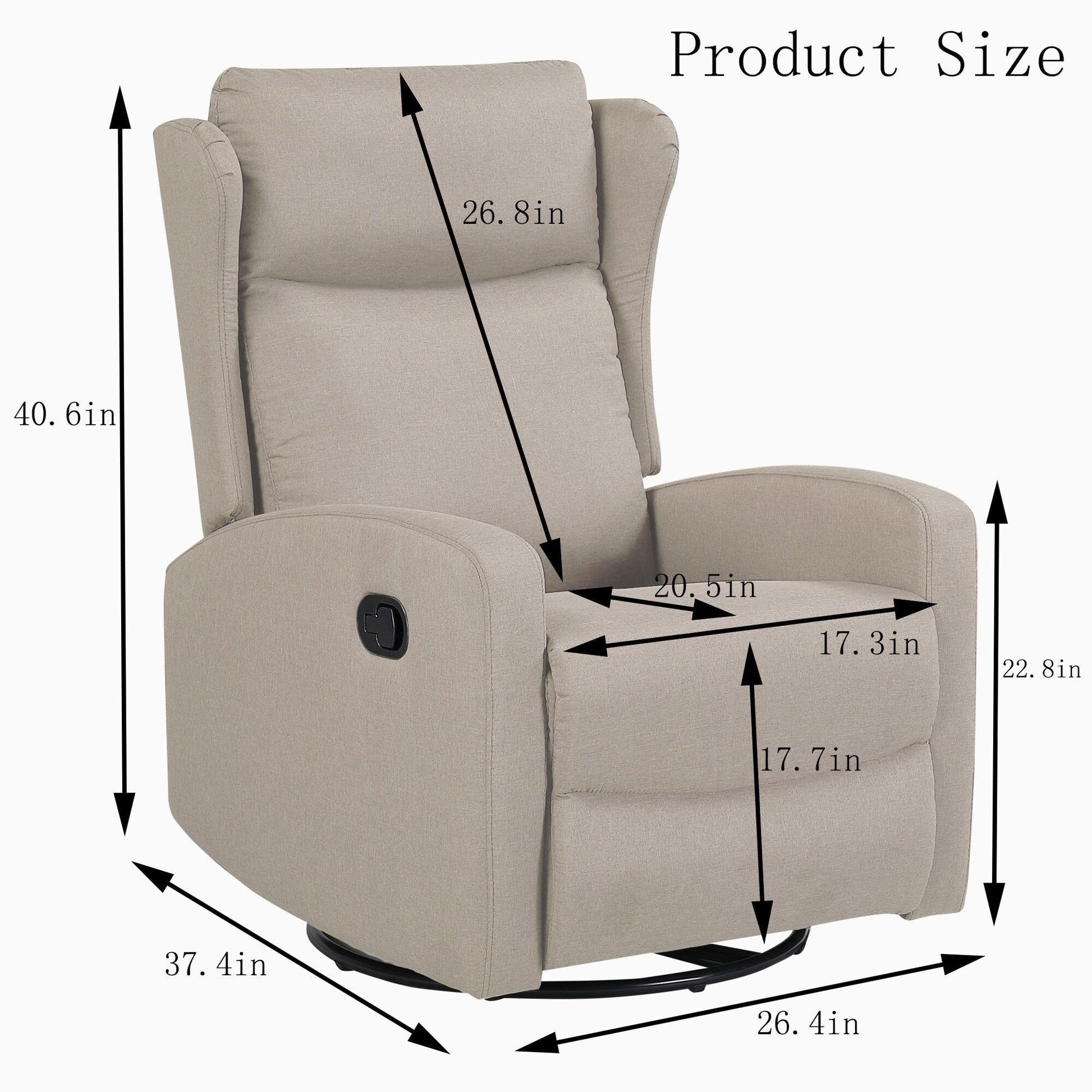 Fauteuil inclinable pivotant à 360° avec dossier réglable à 3 positions (90°-165°) et mouvement de balancement doux à 30°