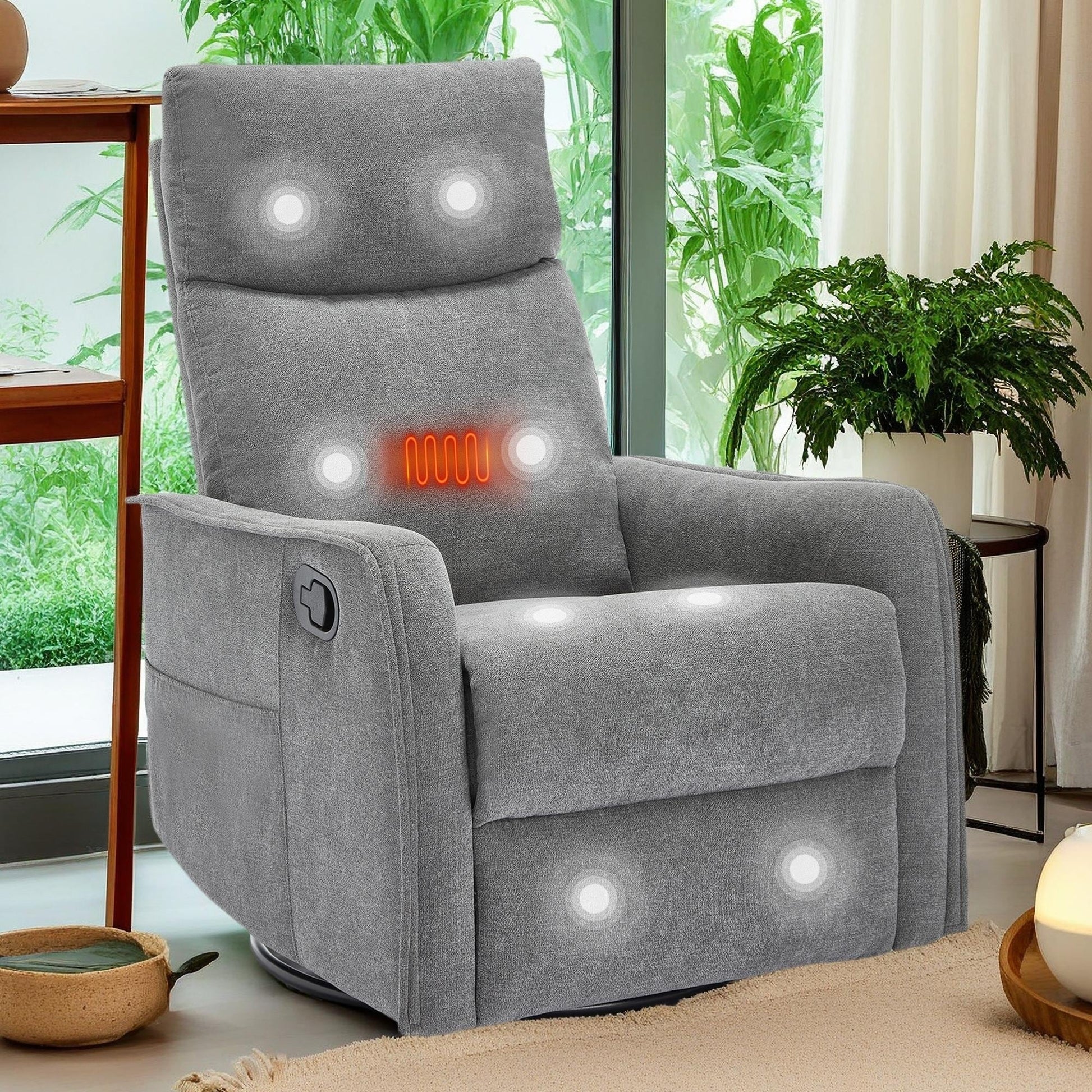 Fauteuil inclinable pivotant à 360° avec fonction massage et chauffage lombaire