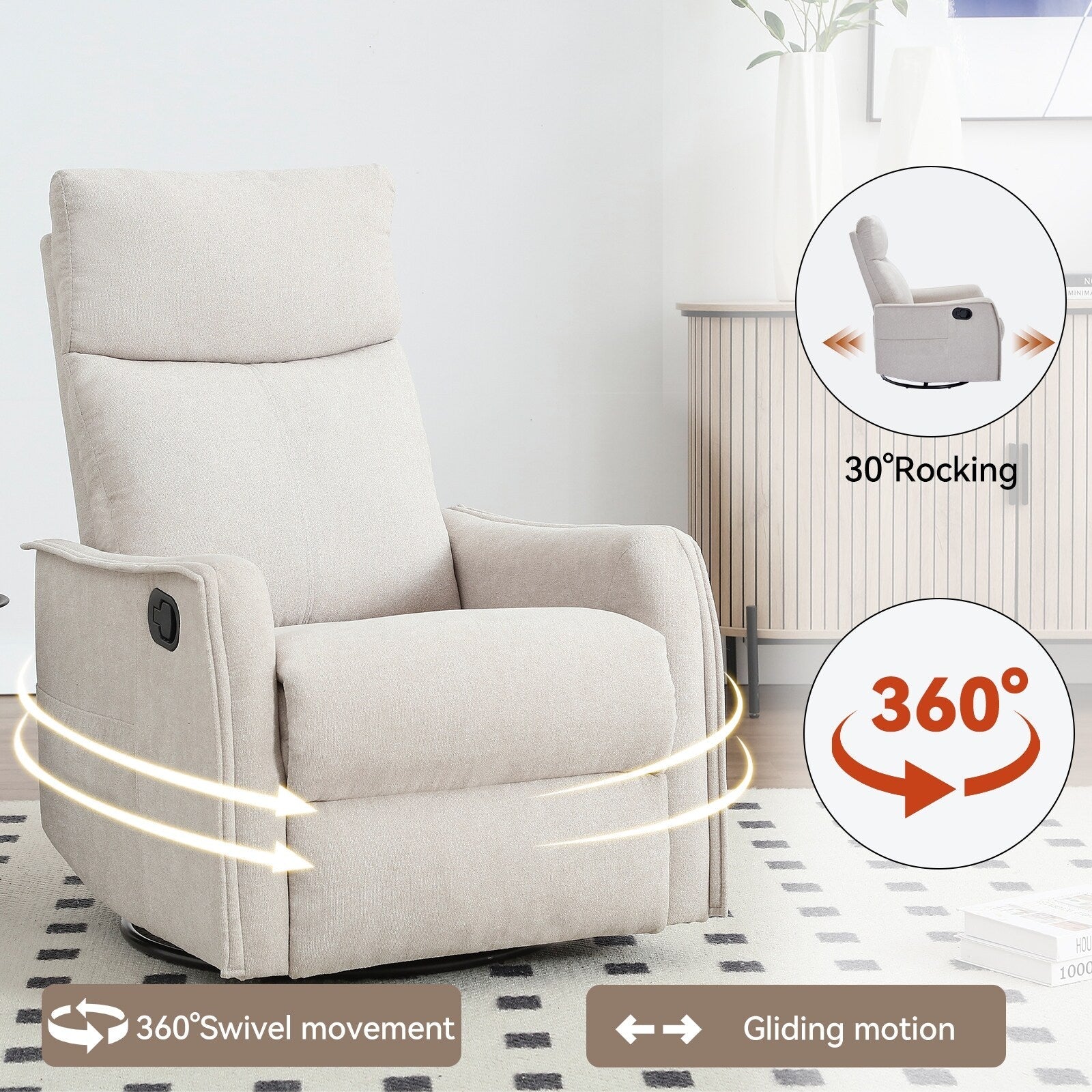 Fauteuil inclinable pivotant à 360° avec fonction massage et chauffage lombaire