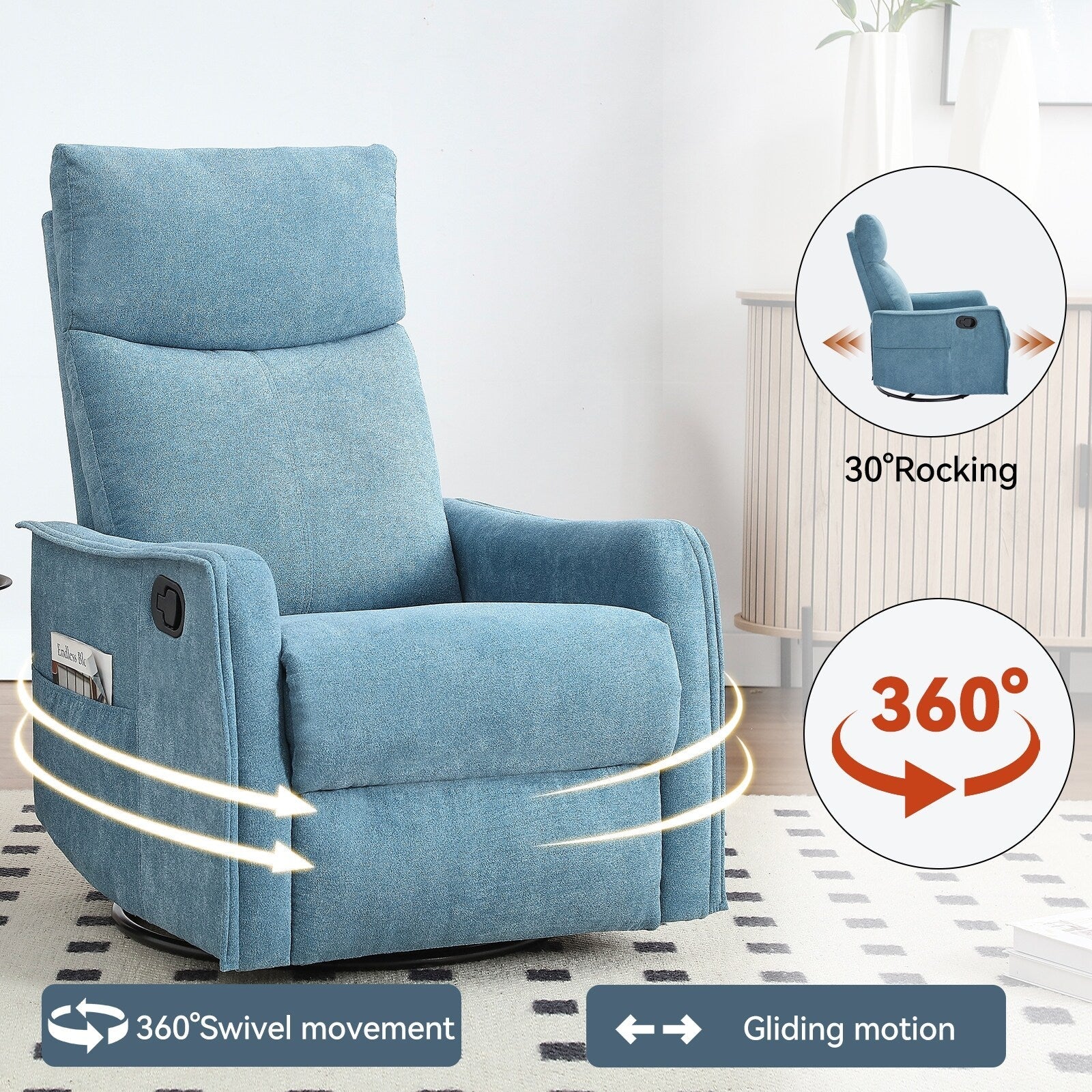 Fauteuil inclinable pivotant à 360° avec fonction massage et chauffage lombaire