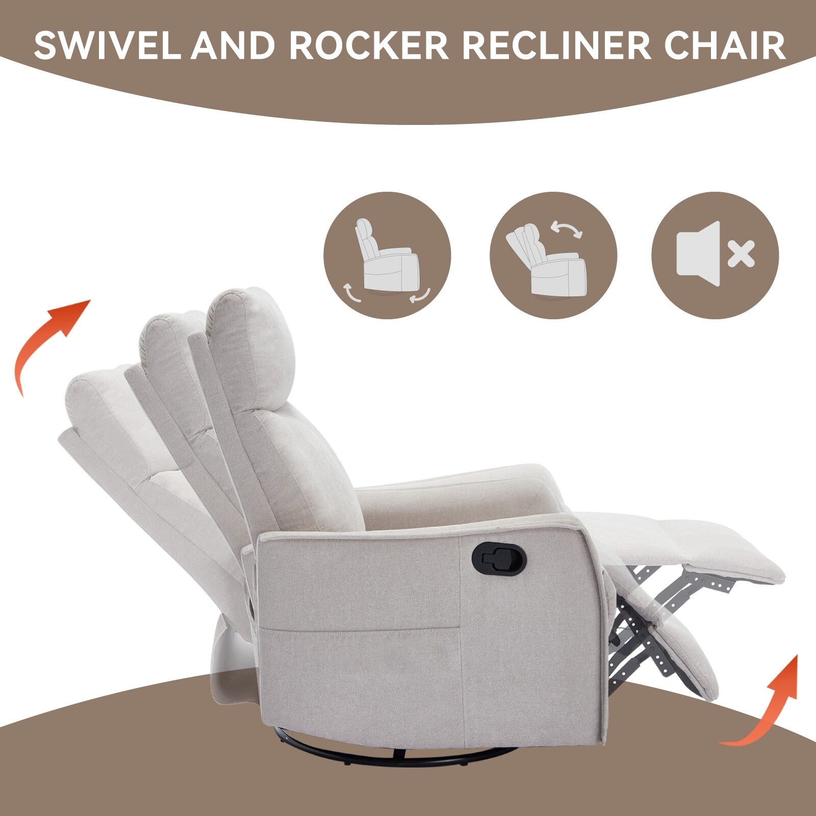 Fauteuil inclinable pivotant à 360° avec fonction massage et chauffage lombaire