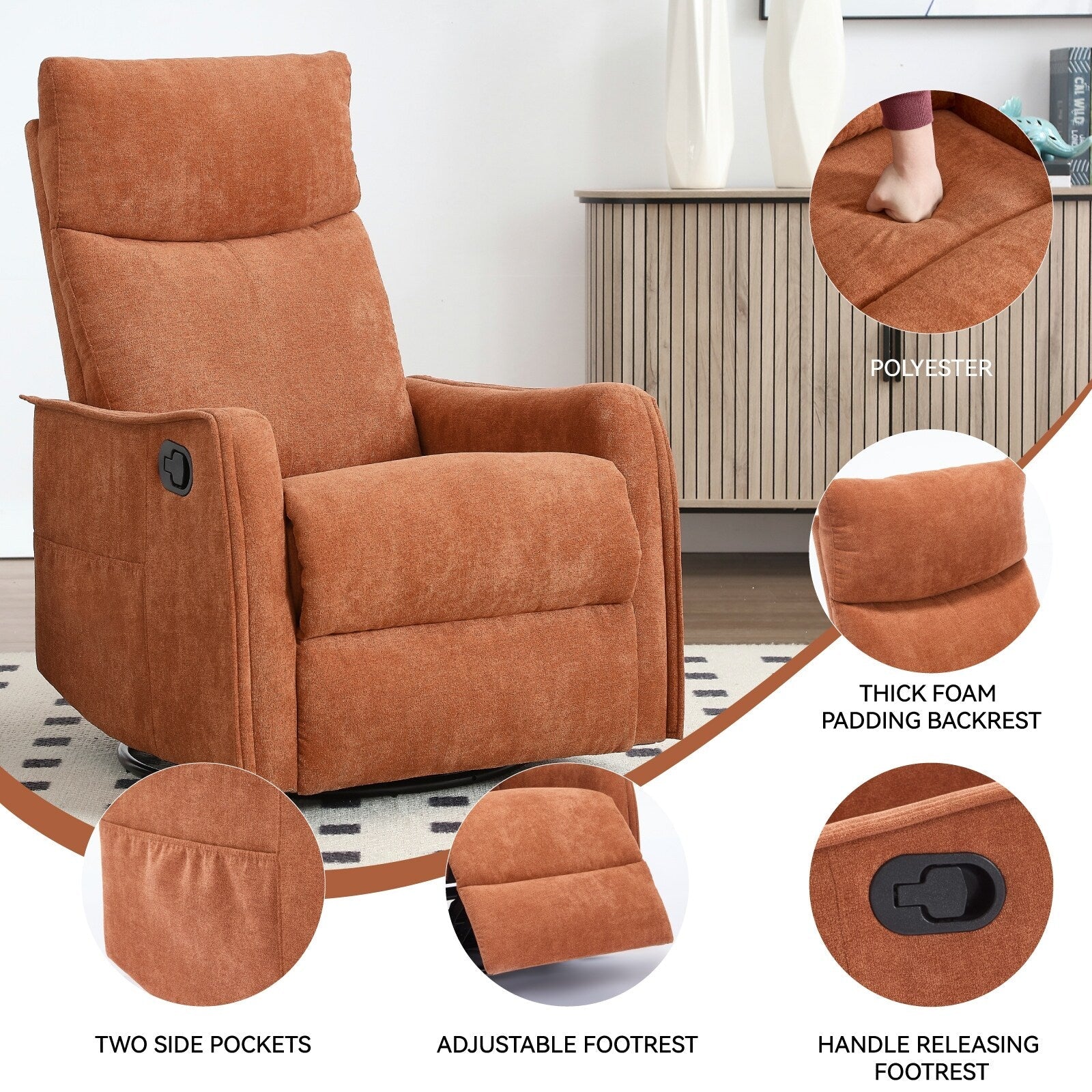 Fauteuil inclinable pivotant à 360° avec fonction massage et chauffage lombaire