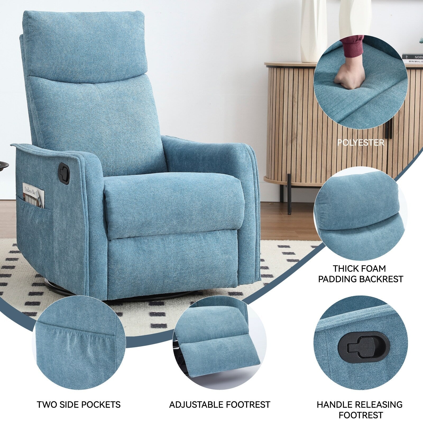 Fauteuil inclinable pivotant à 360° avec fonction massage et chauffage lombaire