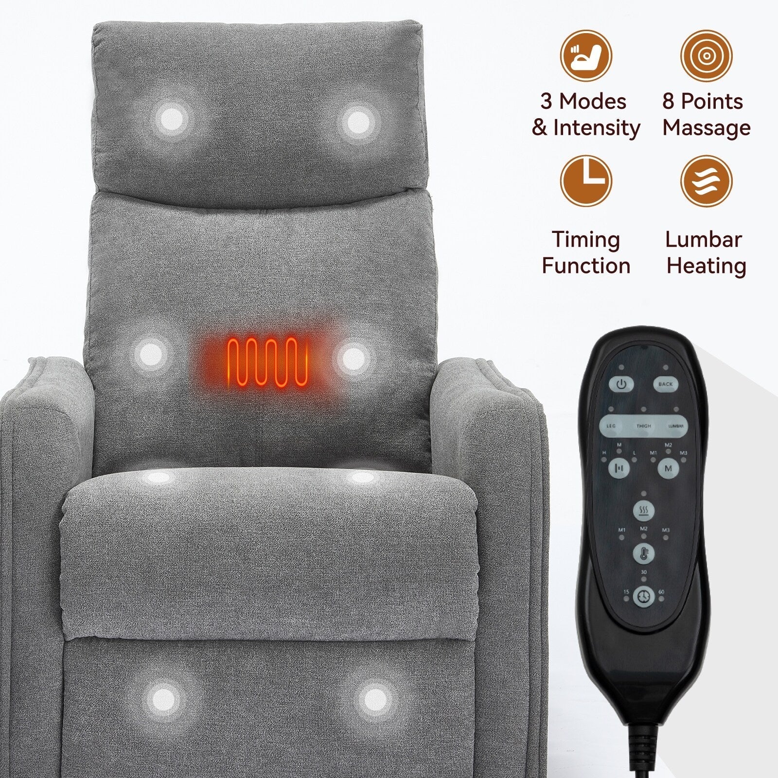 Fauteuil inclinable pivotant à 360° avec fonction massage et chauffage lombaire