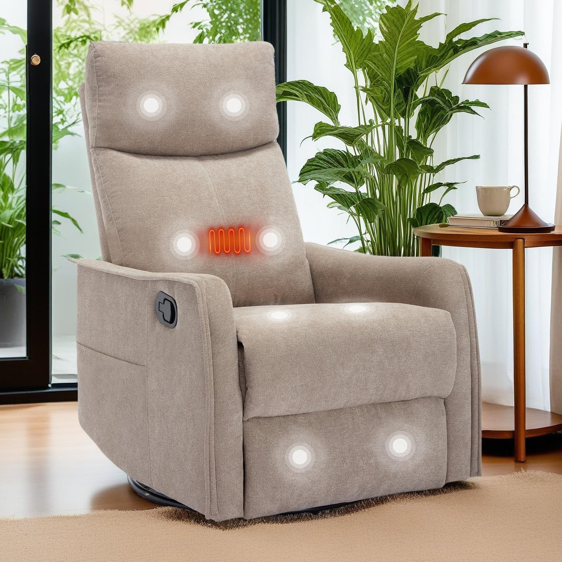 Fauteuil inclinable pivotant à 360° avec fonction massage et chauffage lombaire