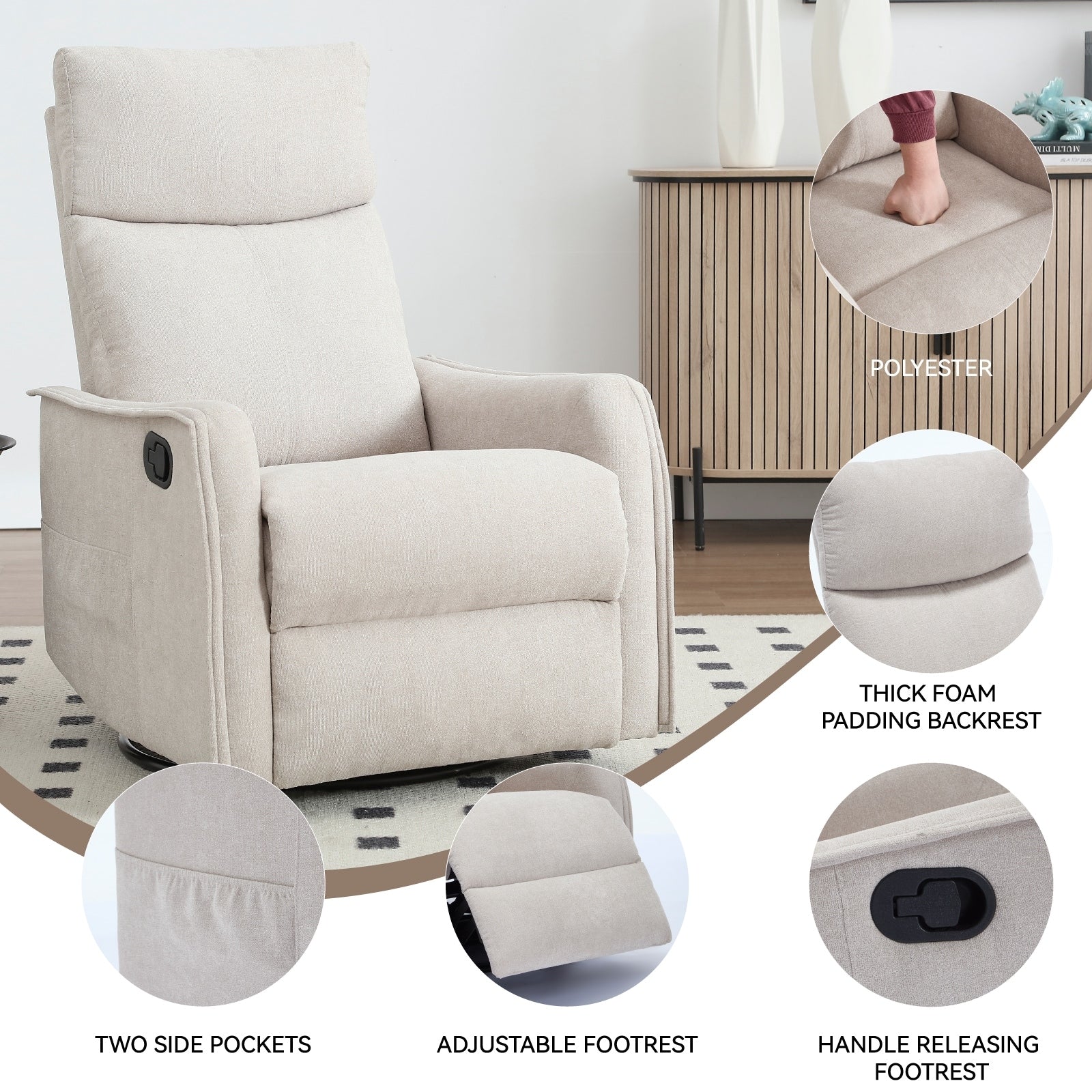Fauteuil inclinable pivotant à 360° avec fonction massage et chauffage lombaire