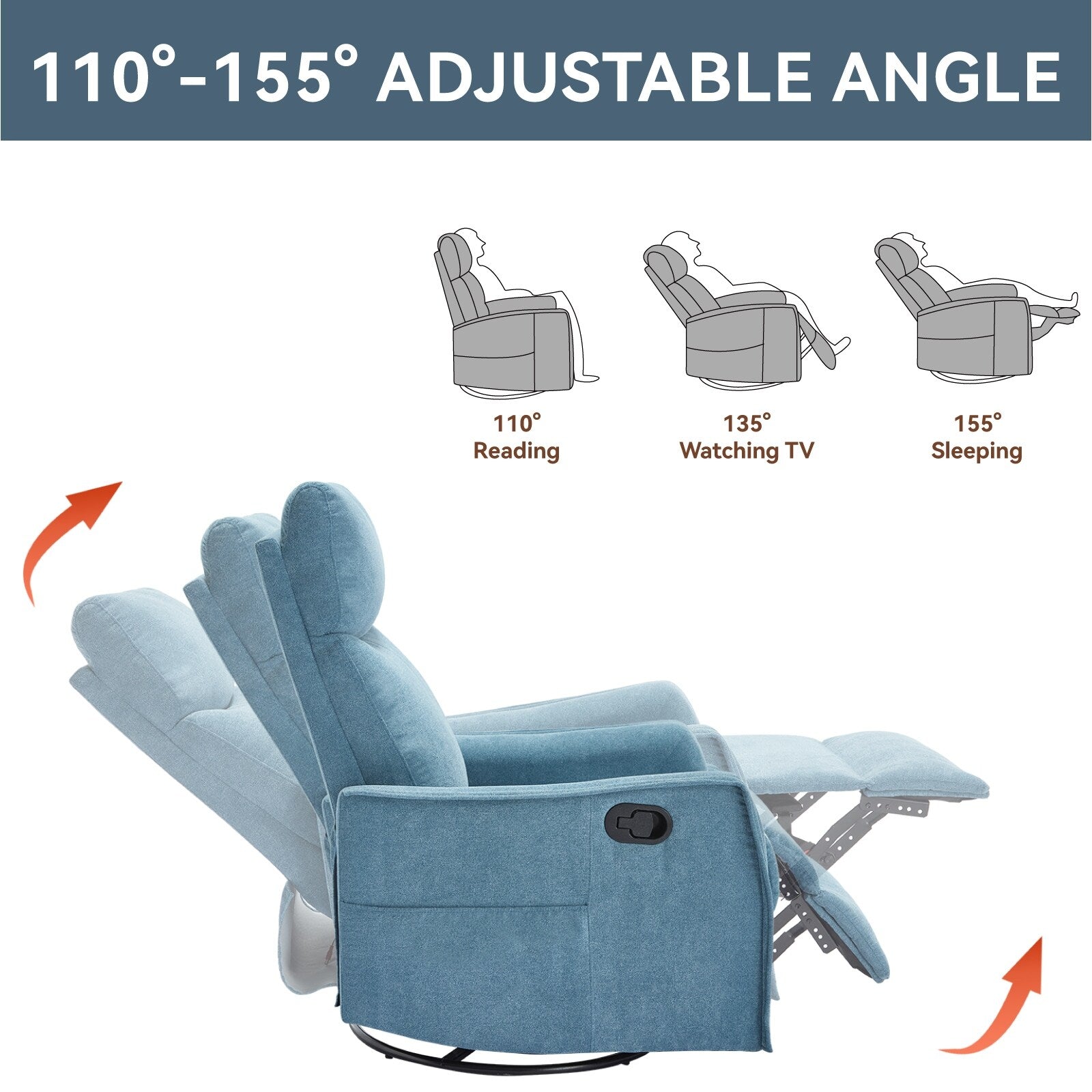 Fauteuil inclinable pivotant à 360° avec fonction massage et chauffage lombaire