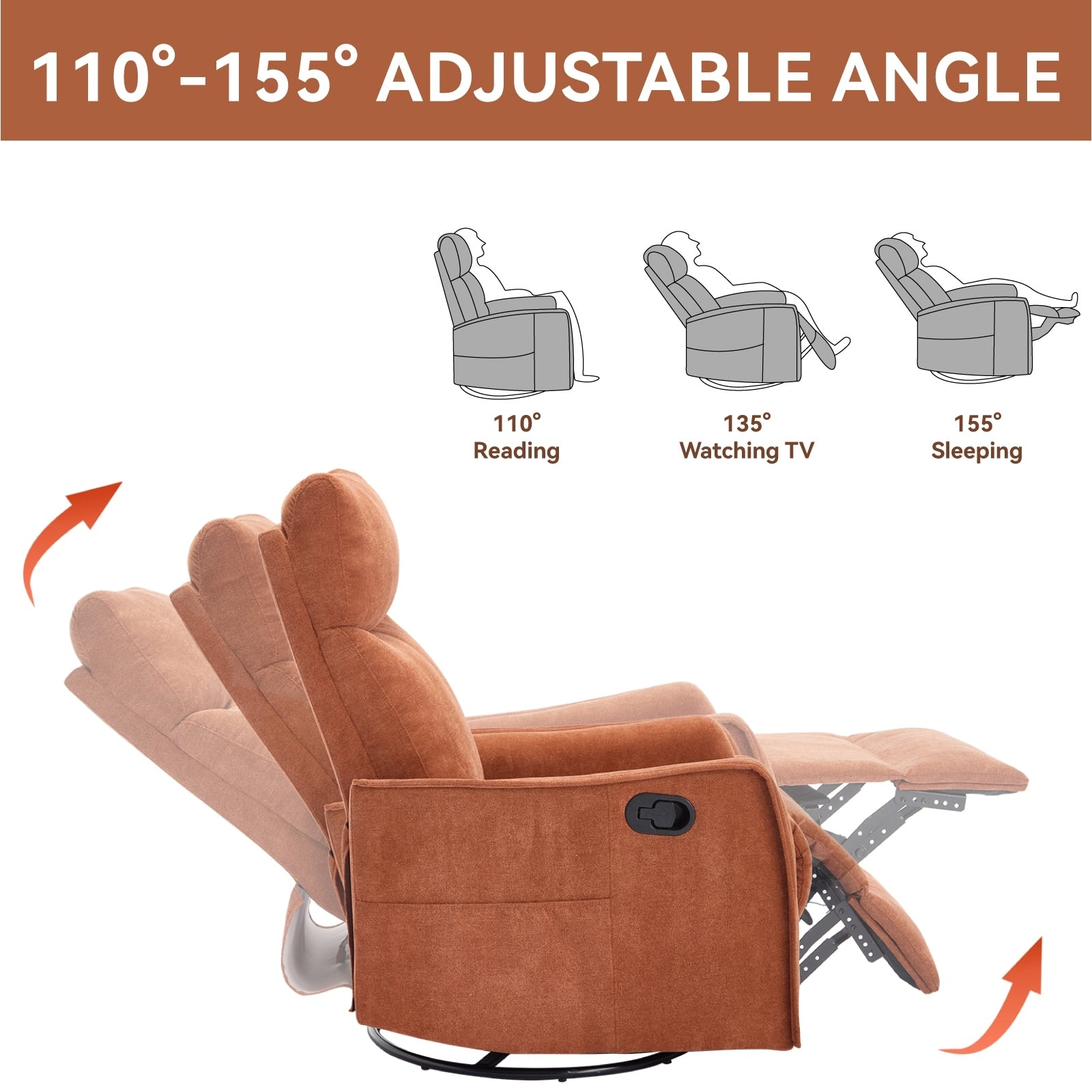 Fauteuil inclinable pivotant à 360° avec fonction massage et chauffage lombaire