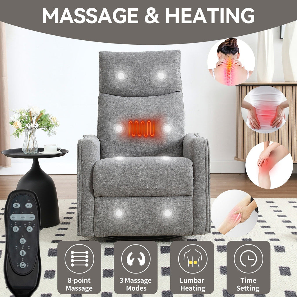 Fauteuil inclinable pivotant à 360° avec fonction massage et chauffage lombaire