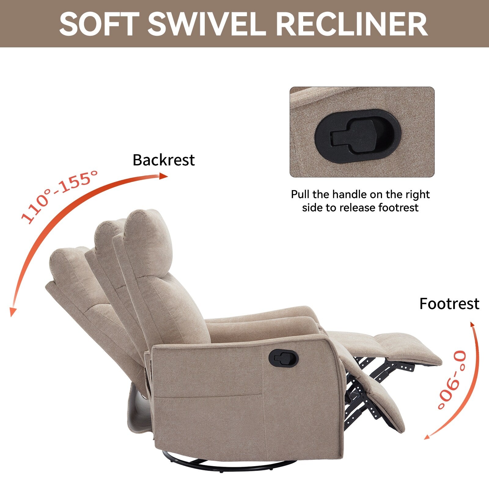 Fauteuil inclinable pivotant à 360° avec fonction massage et chauffage lombaire
