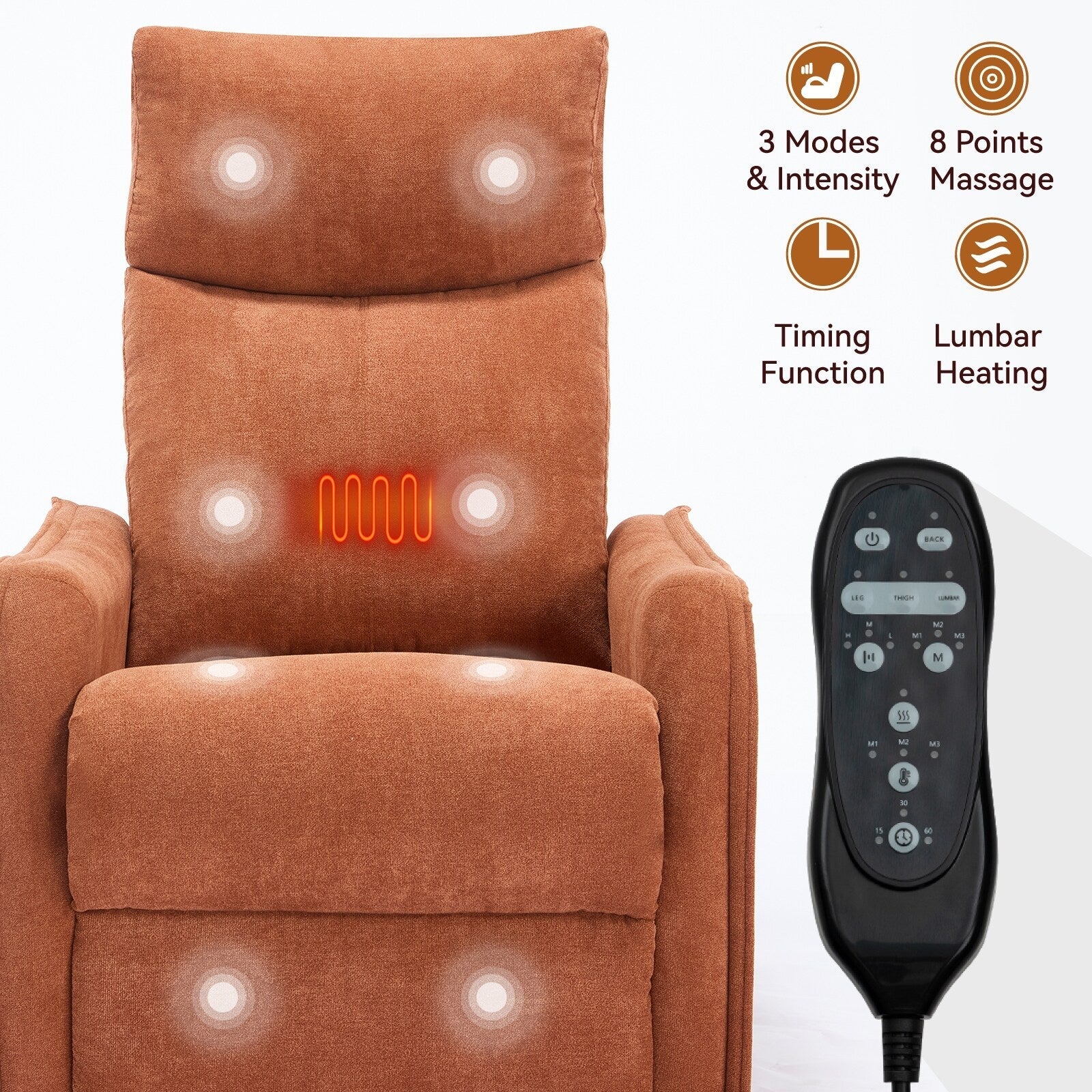 Fauteuil inclinable pivotant à 360° avec fonction massage et chauffage lombaire