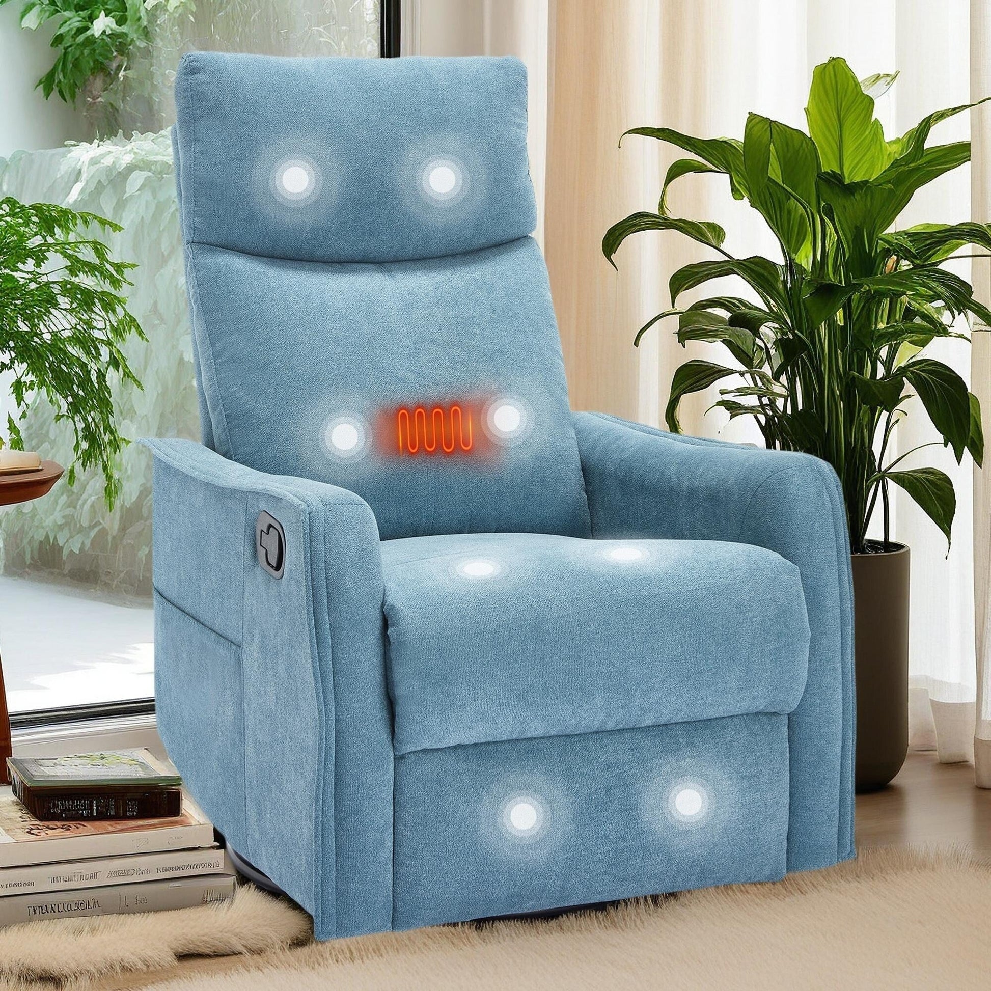 Fauteuil inclinable pivotant à 360° avec fonction massage et chauffage lombaire