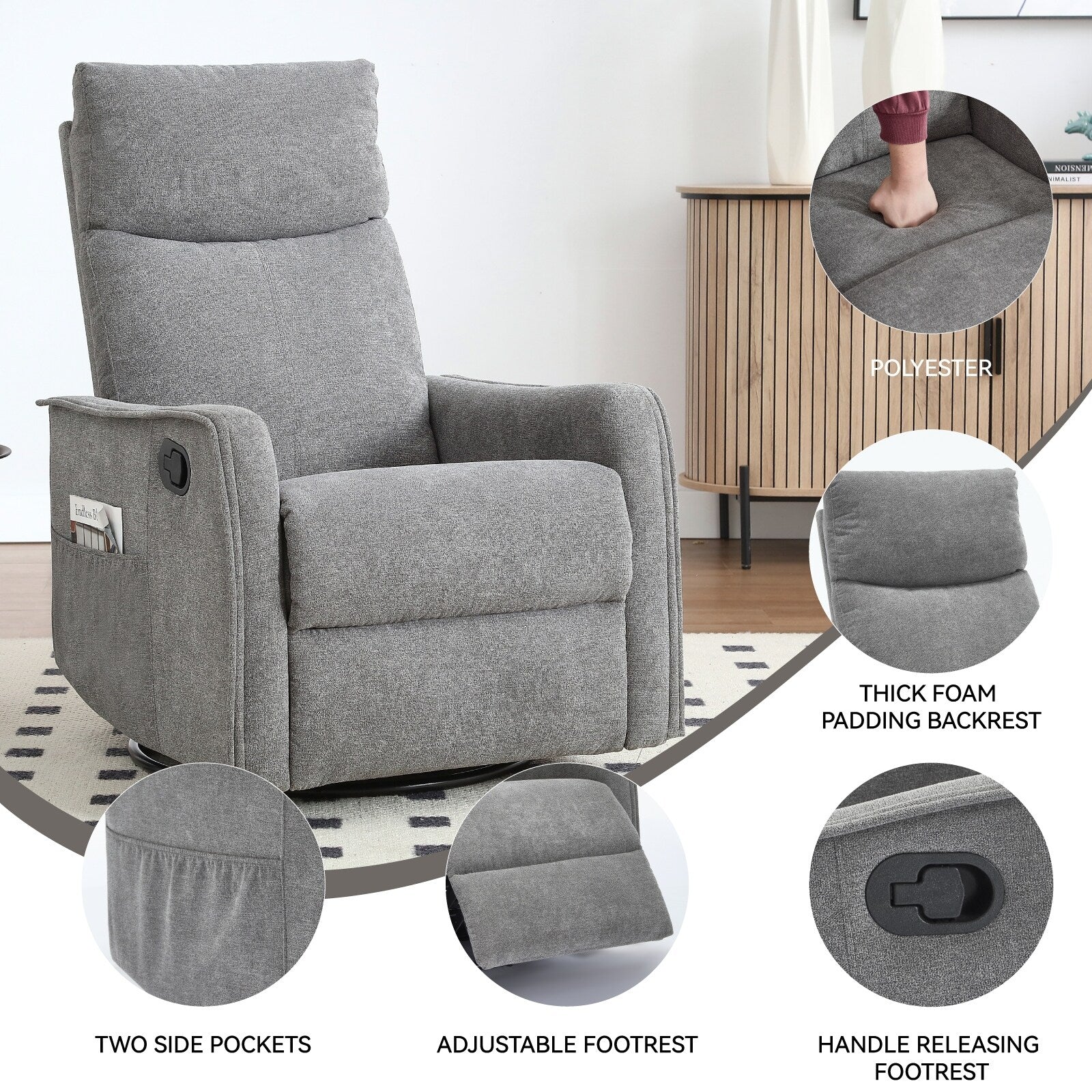 Fauteuil inclinable pivotant à 360° avec fonction massage et chauffage lombaire