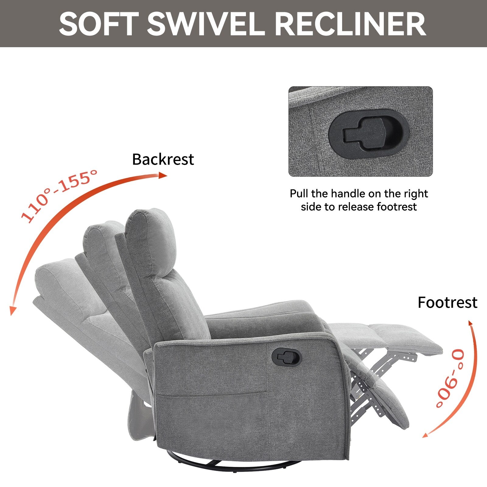 Fauteuil inclinable pivotant à 360° avec fonction massage et chauffage lombaire