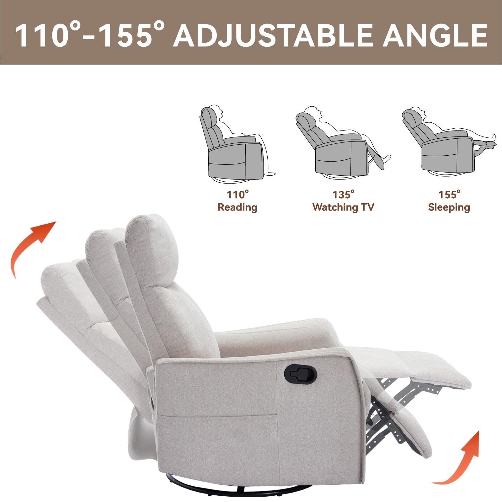 Fauteuil inclinable pivotant à 360° avec fonction massage et chauffage lombaire