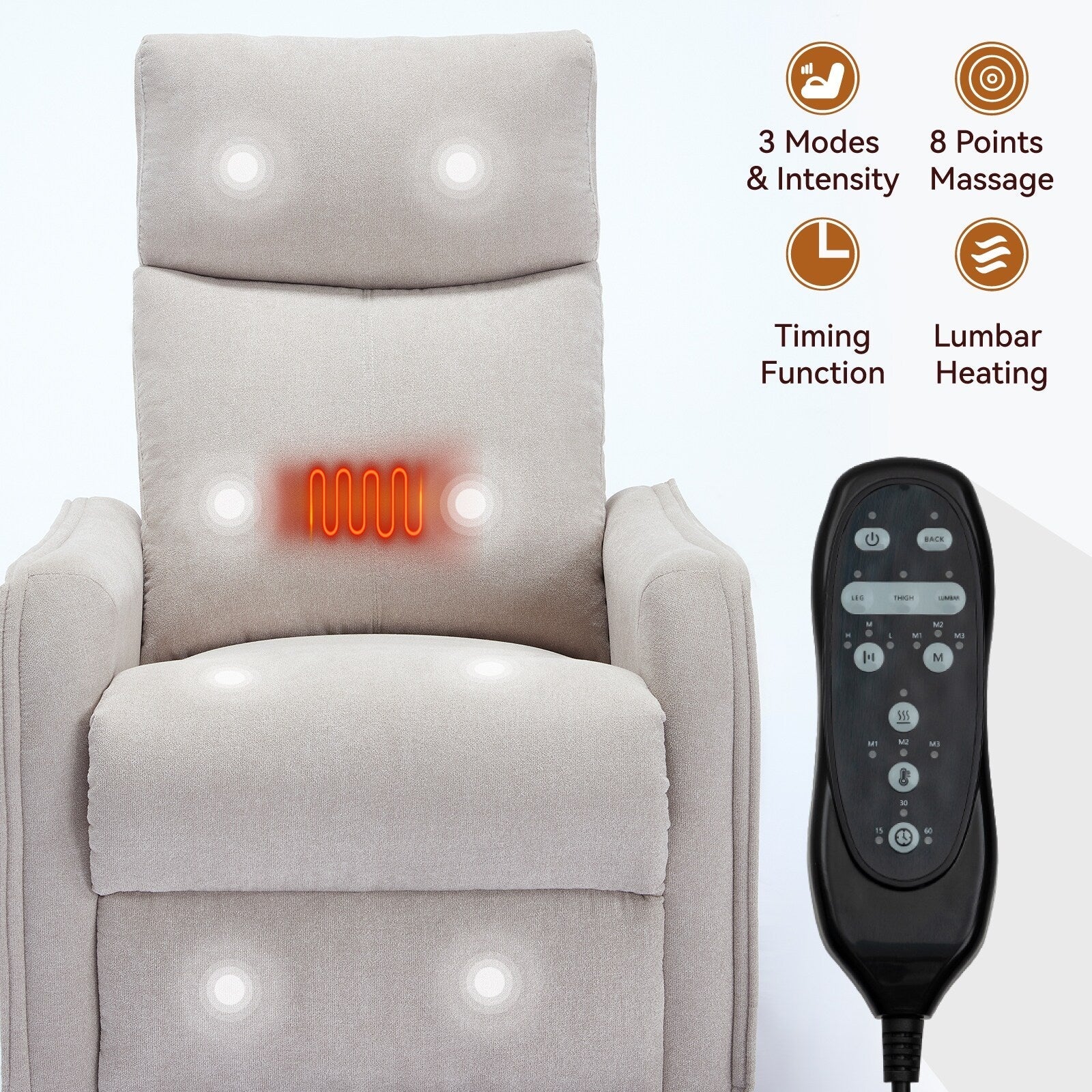 Fauteuil inclinable pivotant à 360° avec fonction massage et chauffage lombaire