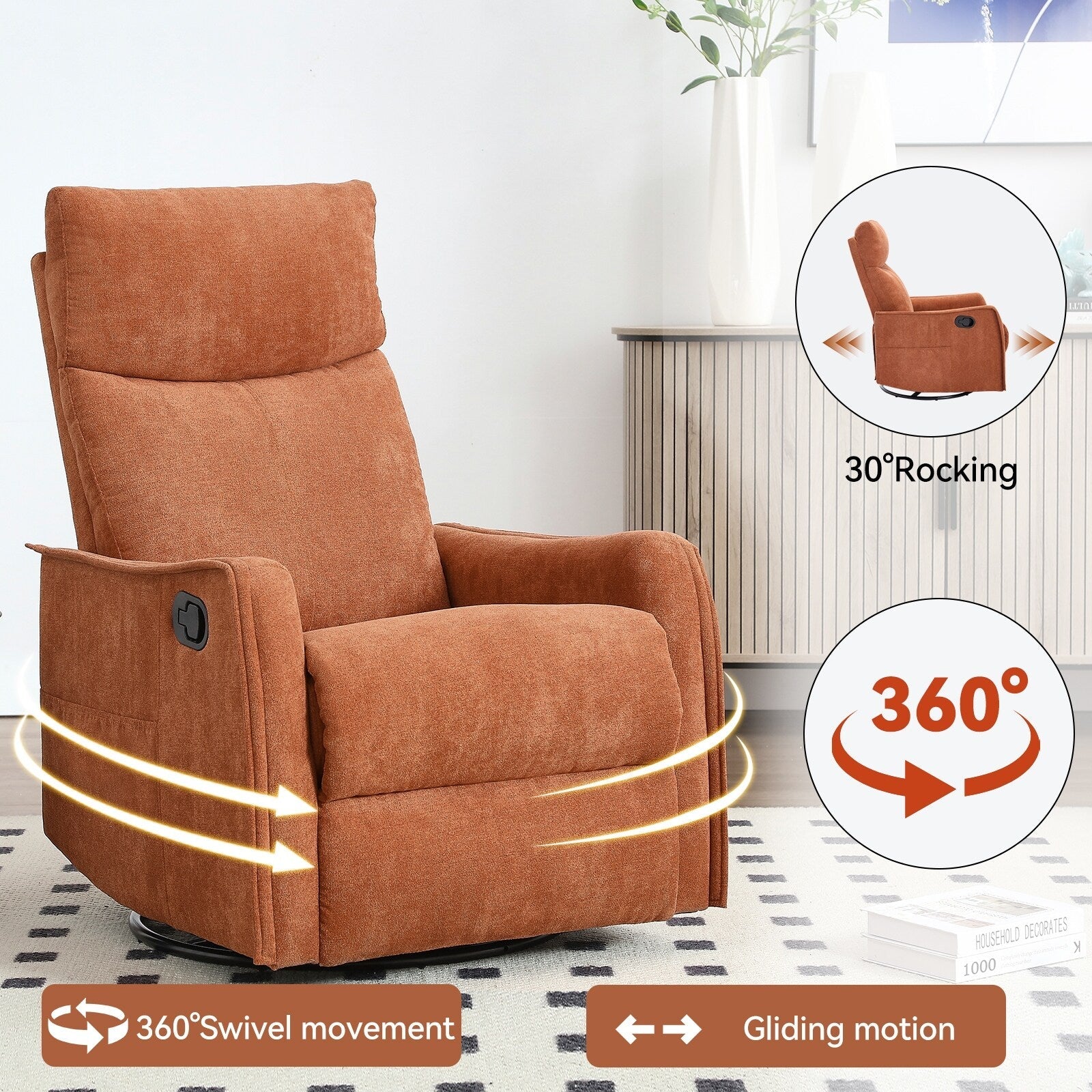 Fauteuil inclinable pivotant à 360° avec fonction massage et chauffage lombaire