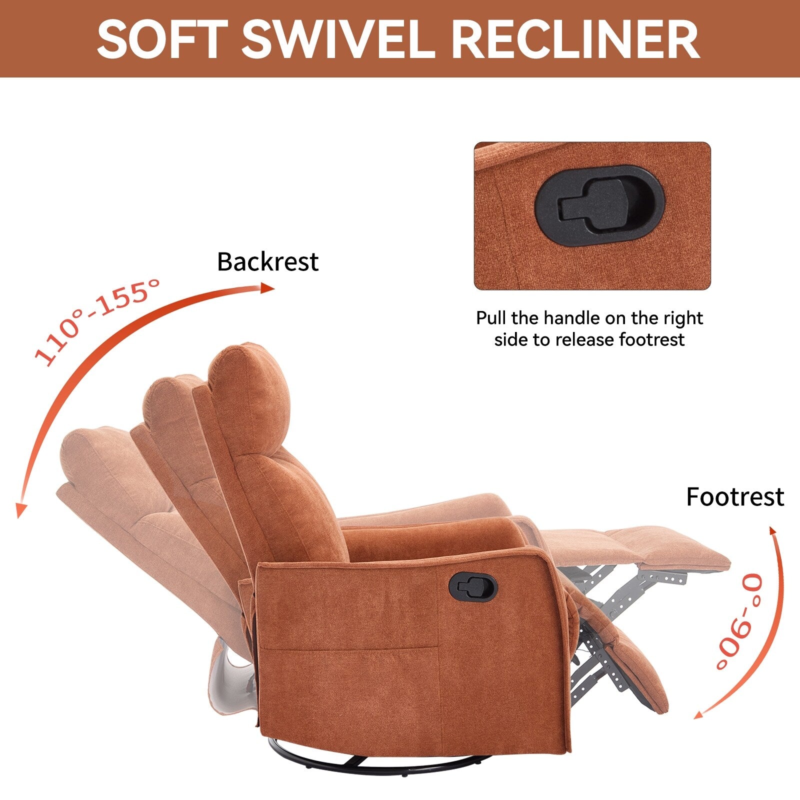 Fauteuil inclinable pivotant à 360° avec fonction massage et chauffage lombaire