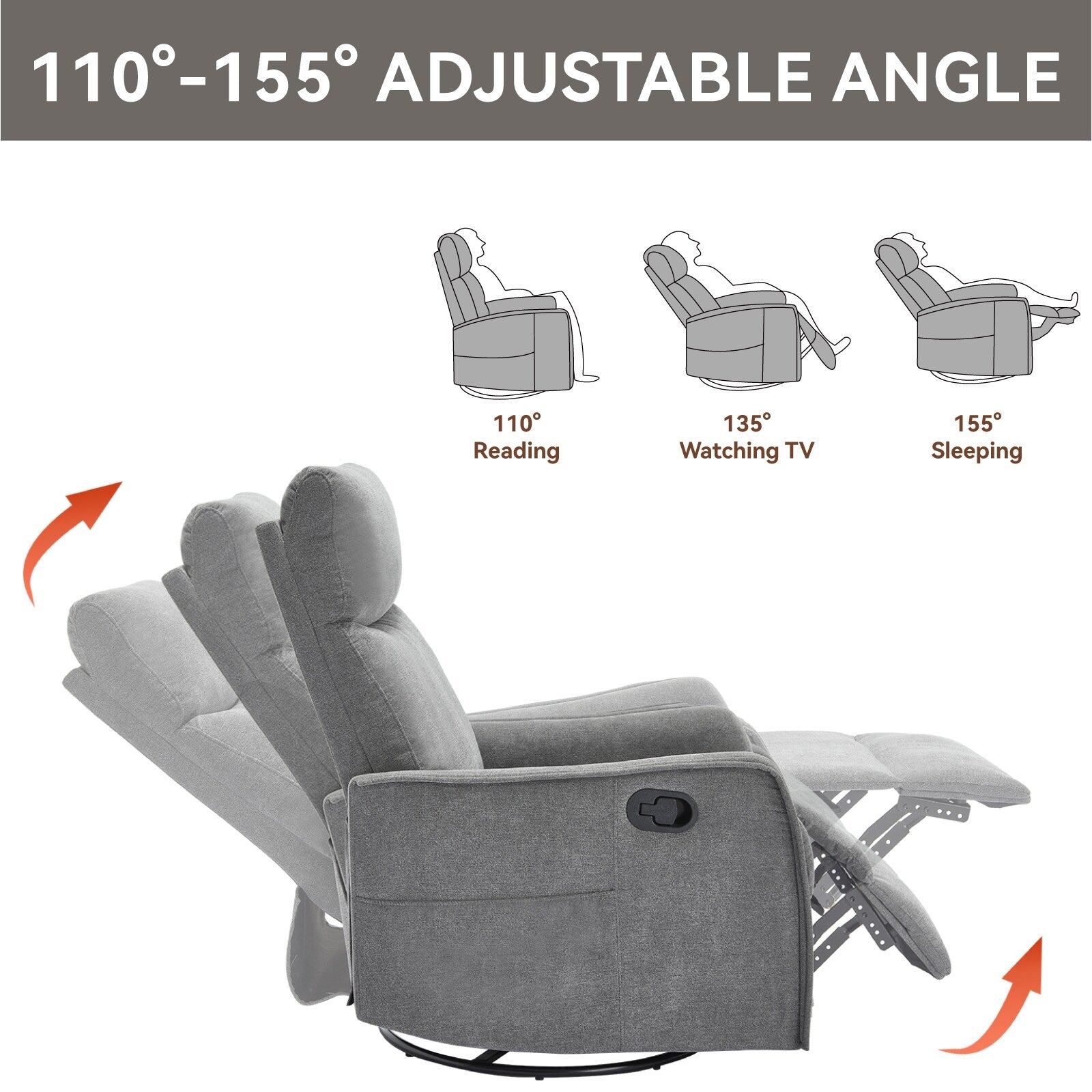 Fauteuil inclinable pivotant à 360° avec fonction massage et chauffage lombaire
