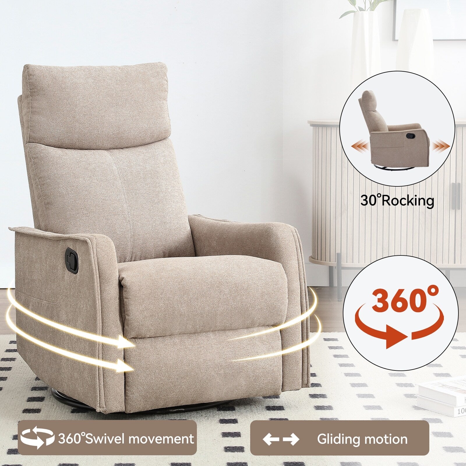 Fauteuil inclinable pivotant à 360° avec fonction massage et chauffage lombaire