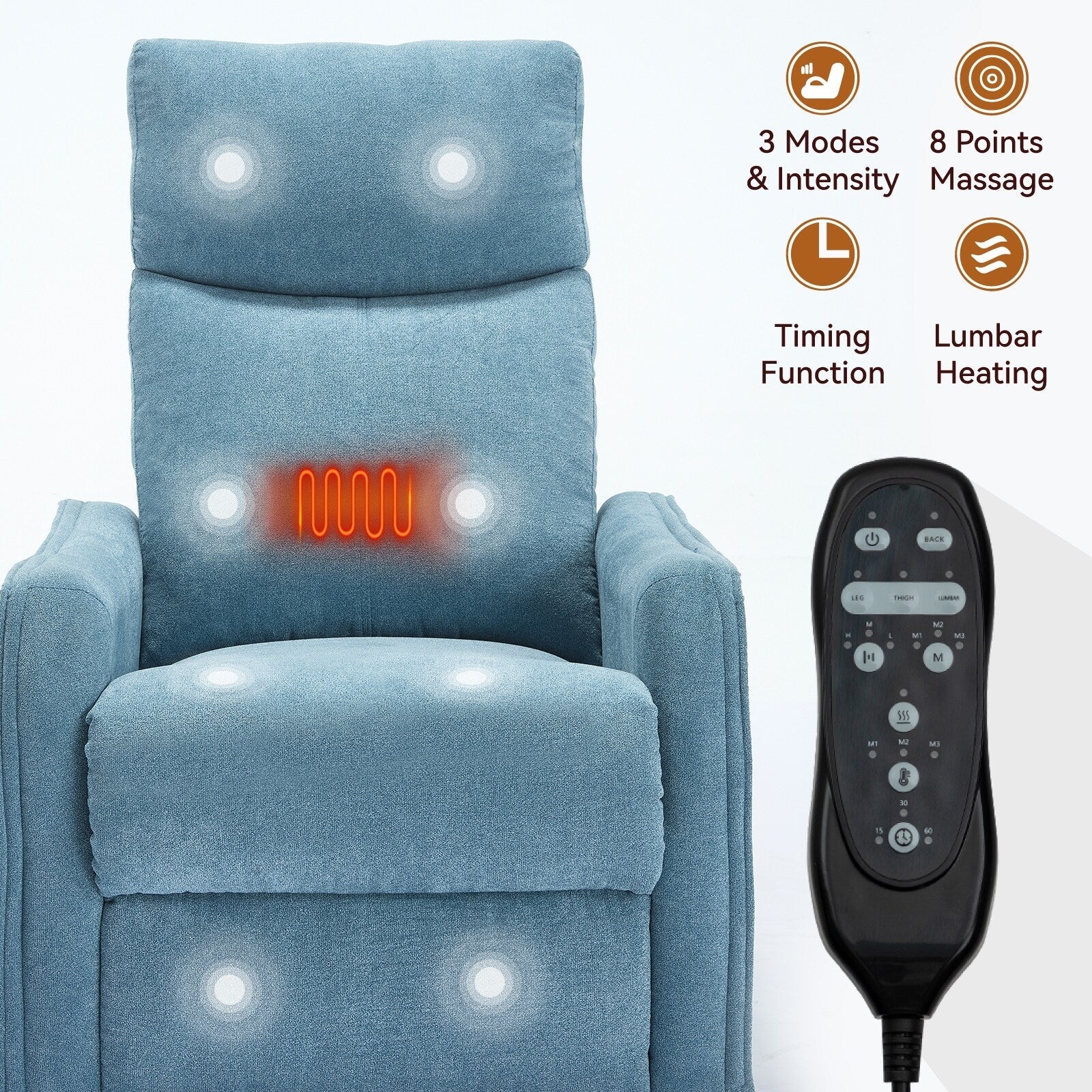 Fauteuil inclinable pivotant à 360° avec fonction massage et chauffage lombaire