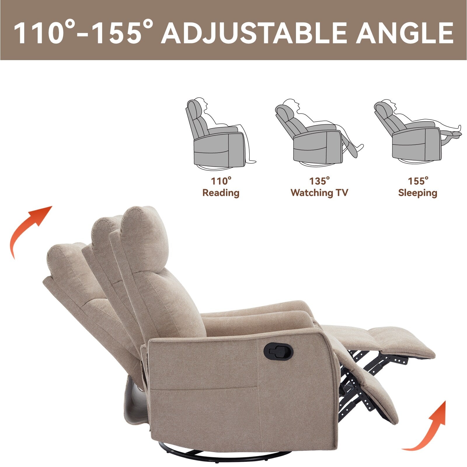 Fauteuil inclinable pivotant à 360° avec fonction massage et chauffage lombaire