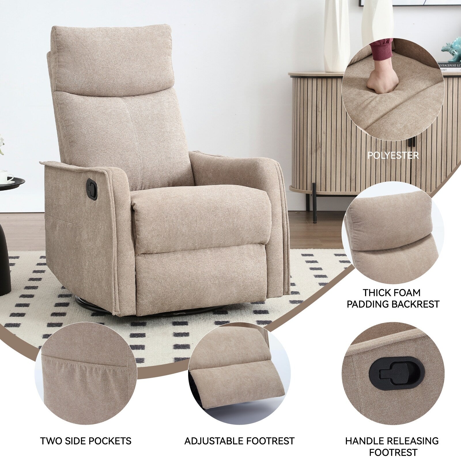 Fauteuil inclinable pivotant à 360° avec fonction massage et chauffage lombaire