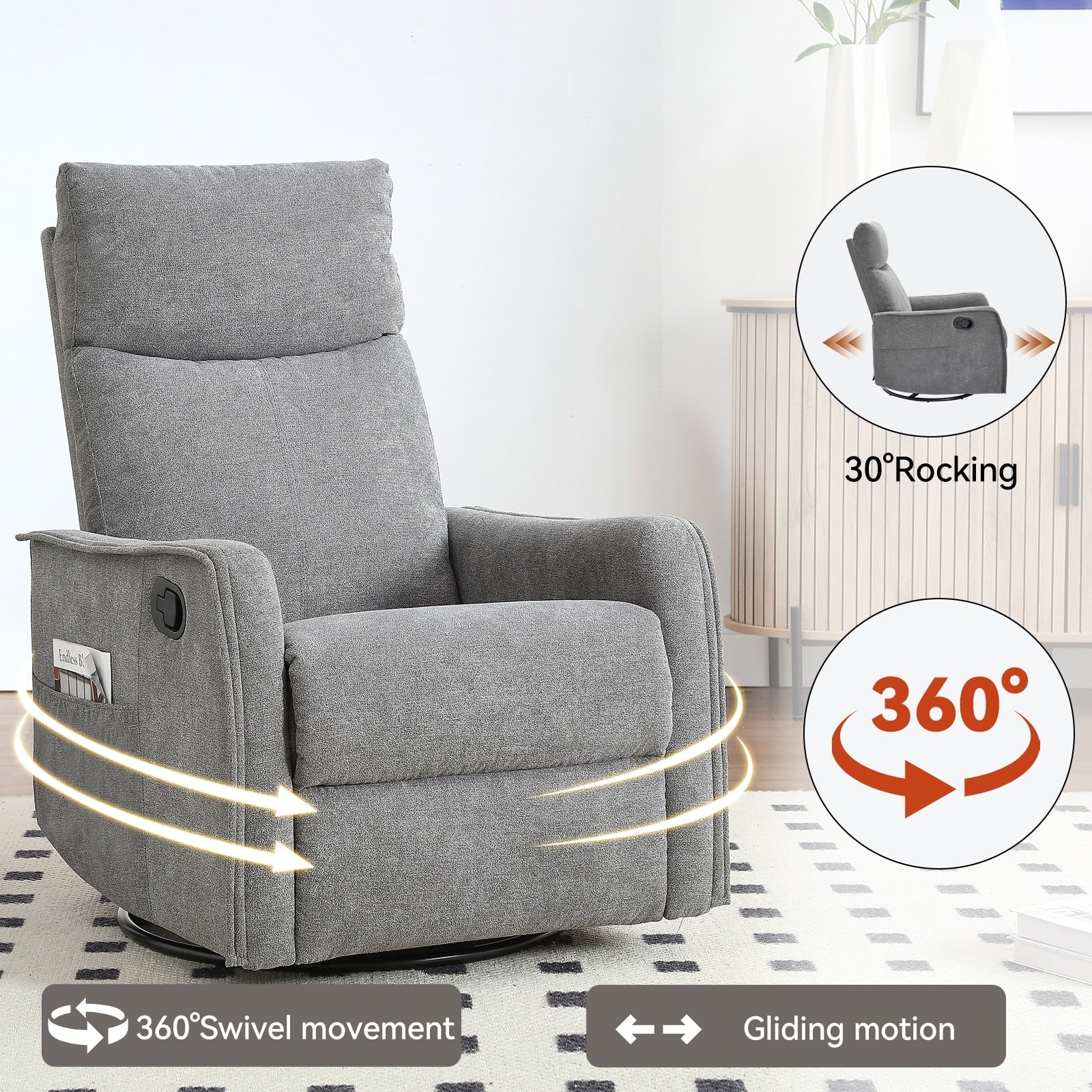 Fauteuil inclinable pivotant à 360° avec fonction massage et chauffage lombaire
