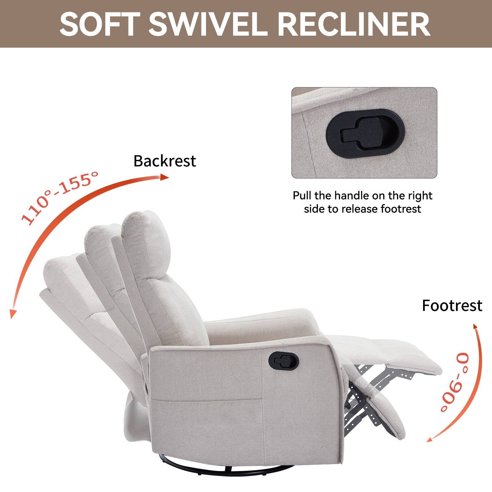 Fauteuil inclinable pivotant à 360° avec fonction massage et chauffage lombaire