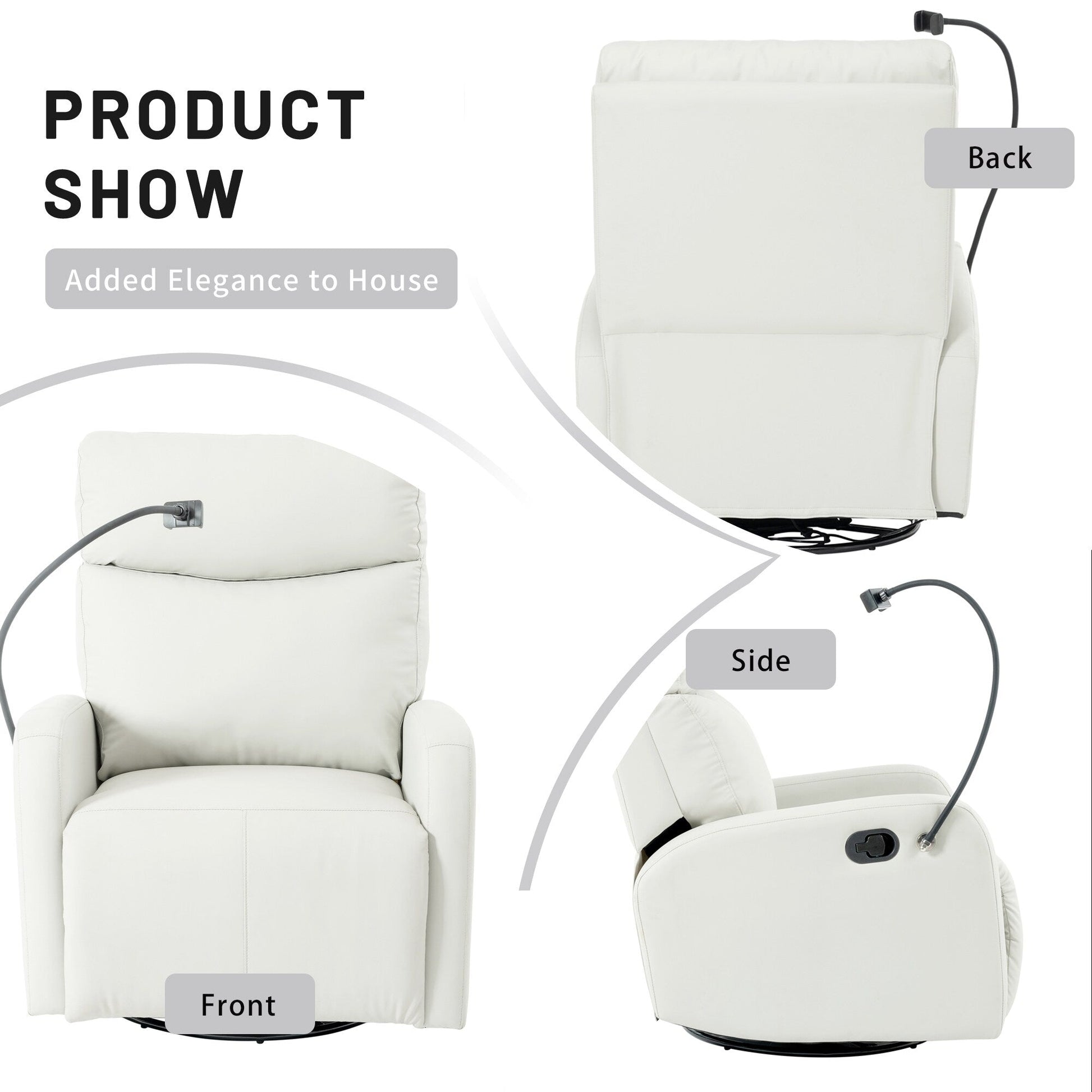 360Â° Swivel Rocking Recliner Chair with Phone Holder, Footrest, Adjustable Position for Living Room & Home Theater
