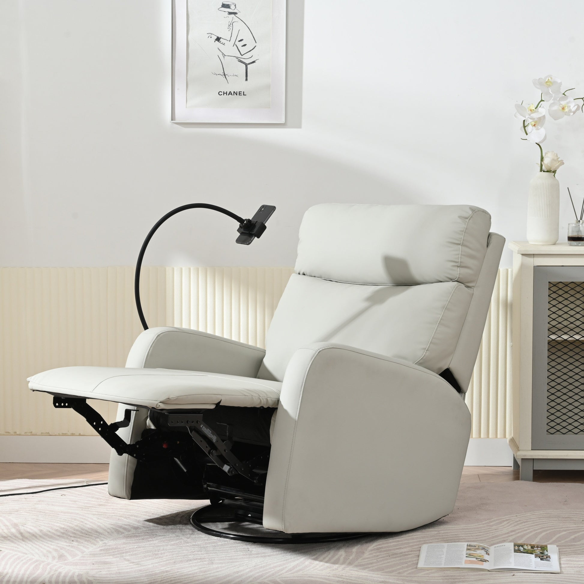 360Â° Swivel Rocking Recliner Chair with Phone Holder, Footrest, Adjustable Position for Living Room & Home Theater