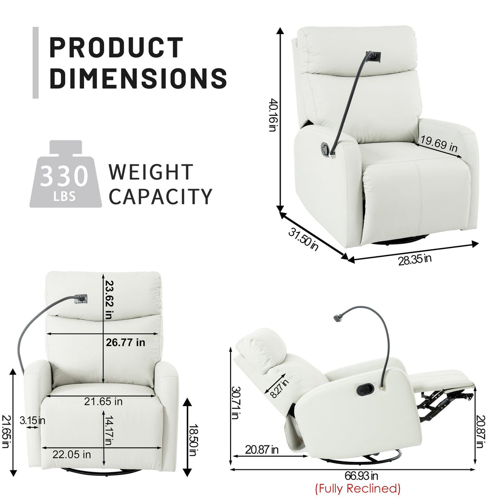 360Â° Swivel Rocking Recliner Chair with Phone Holder, Footrest, Adjustable Position for Living Room & Home Theater