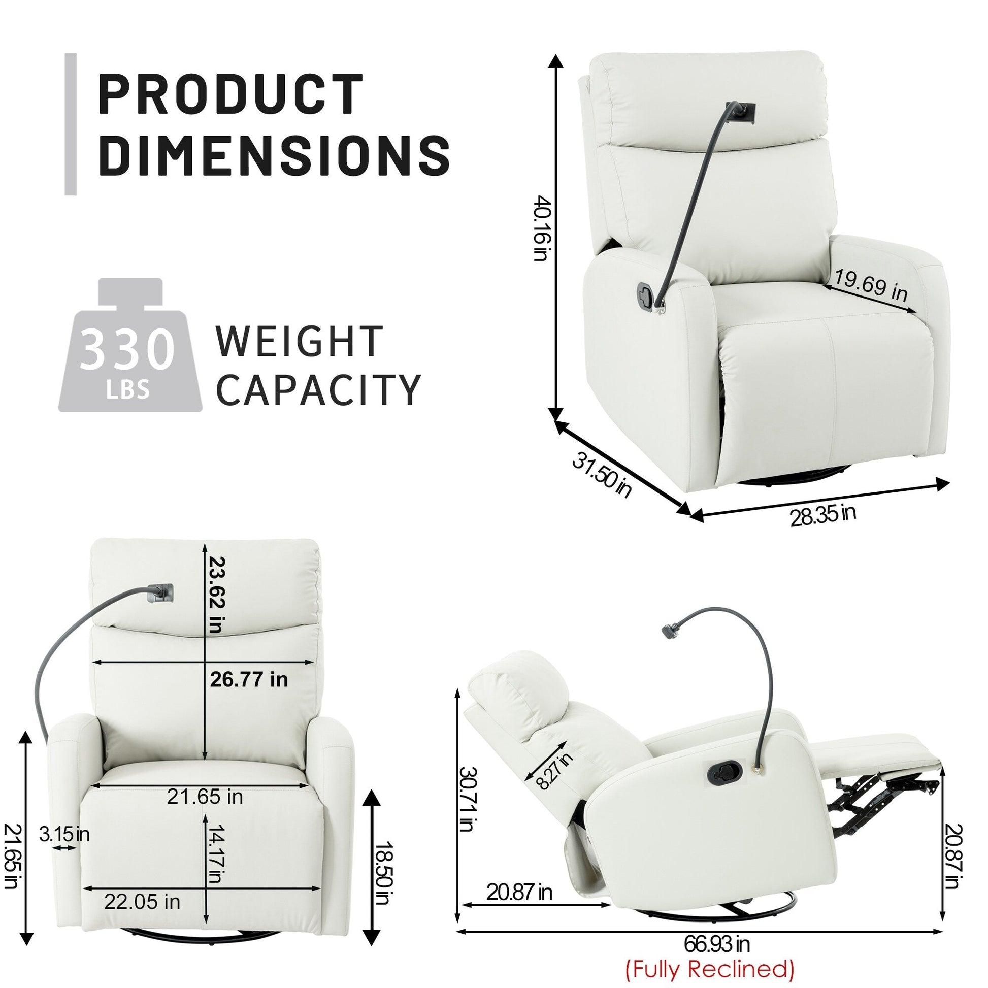 360Â° Swivel Rocking Recliner Chair with Phone Holder, Footrest, Adjustable Position for Living Room & Home Theater