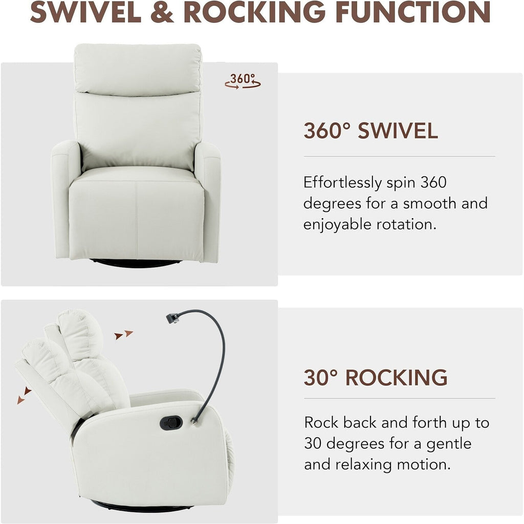 360Â° Swivel Rocking Recliner Chair with Phone Holder, Footrest, Adjustable Position for Living Room & Home Theater