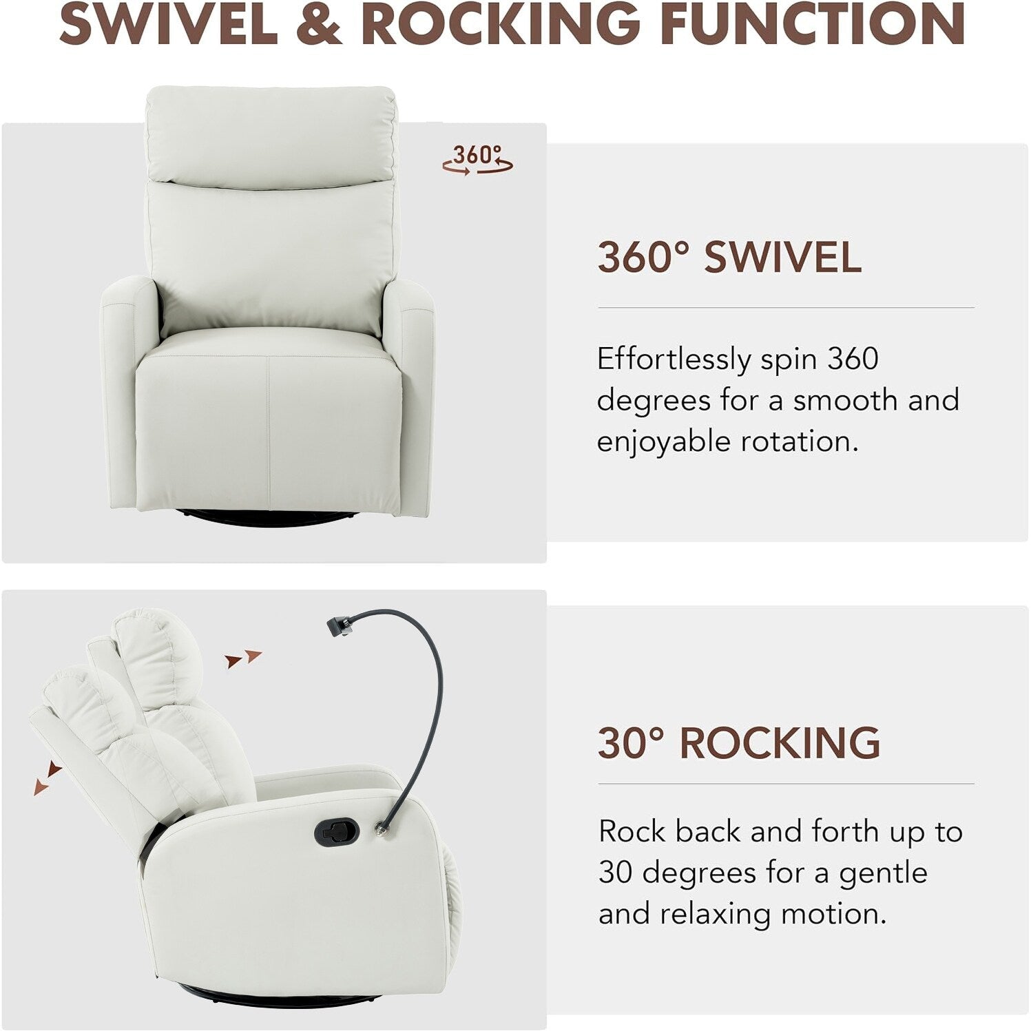 360Â° Swivel Rocking Recliner Chair with Phone Holder, Footrest, Adjustable Position for Living Room & Home Theater