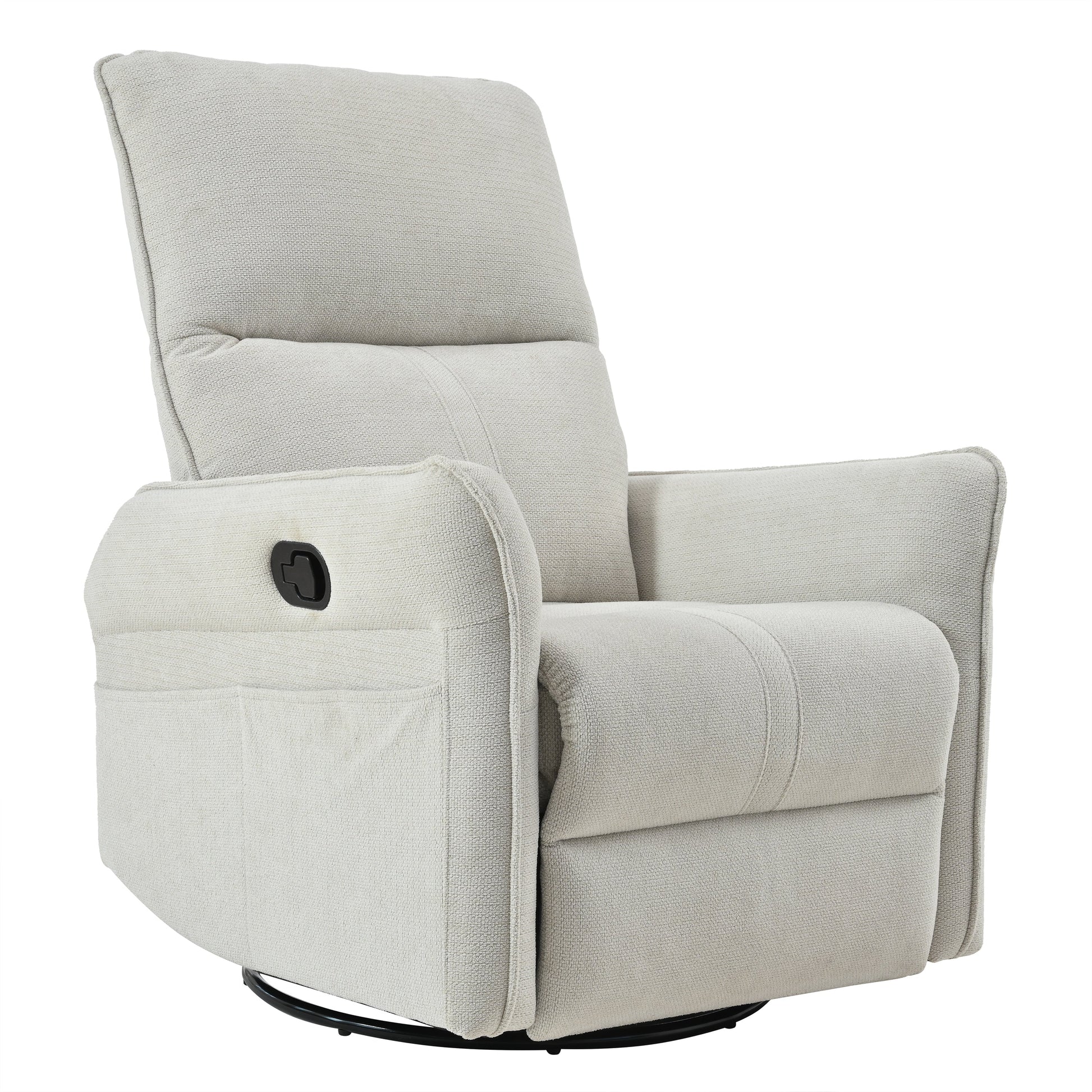 Fauteuil inclinable pivotant à 360°, chaise basculante manuelle avec repose-pieds, fauteuil de salon rembourré moderne pour petits espaces, avec poches latérales.