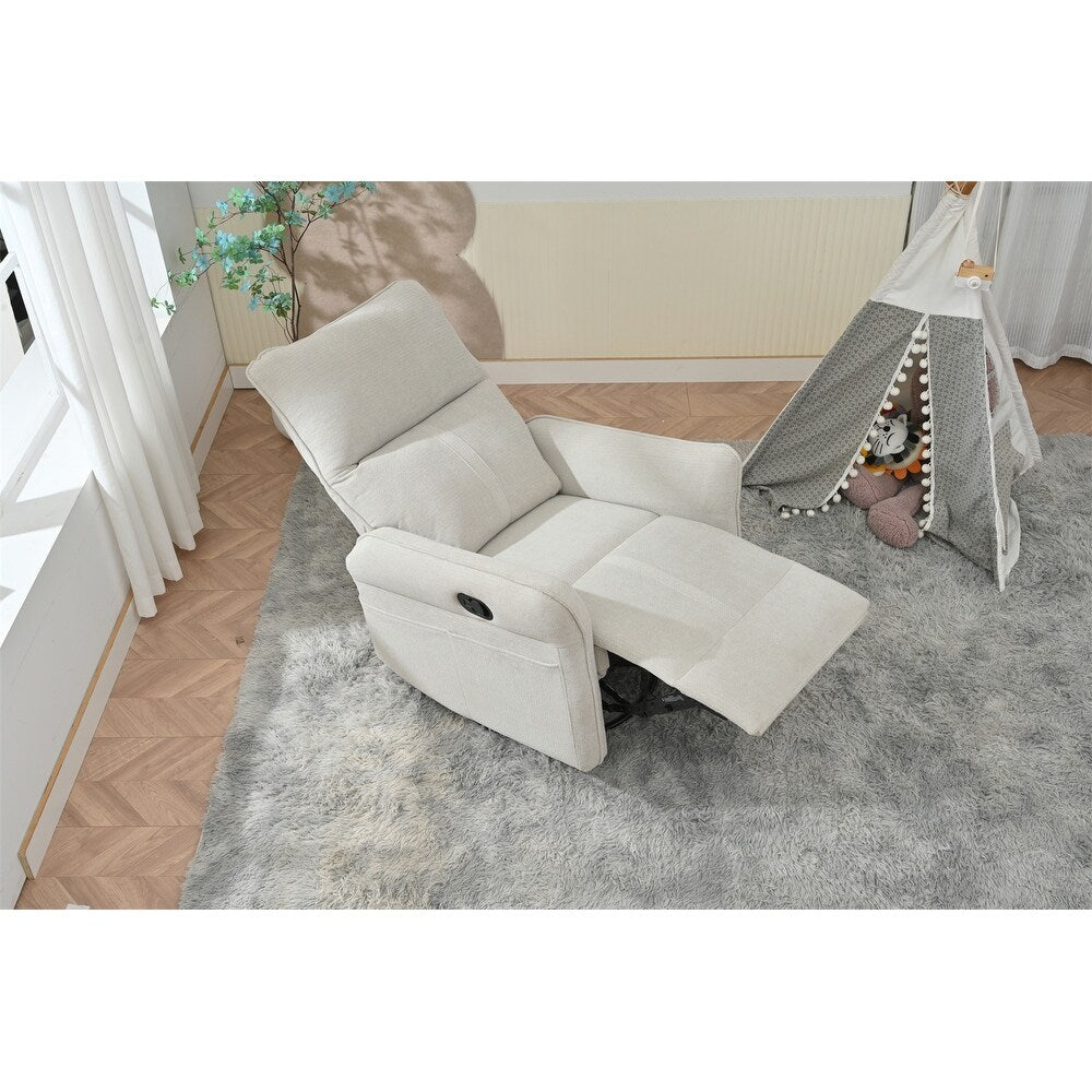 Fauteuil inclinable pivotant à 360°, chaise basculante manuelle avec repose-pieds, fauteuil de salon rembourré moderne pour petits espaces, avec poches latérales.
