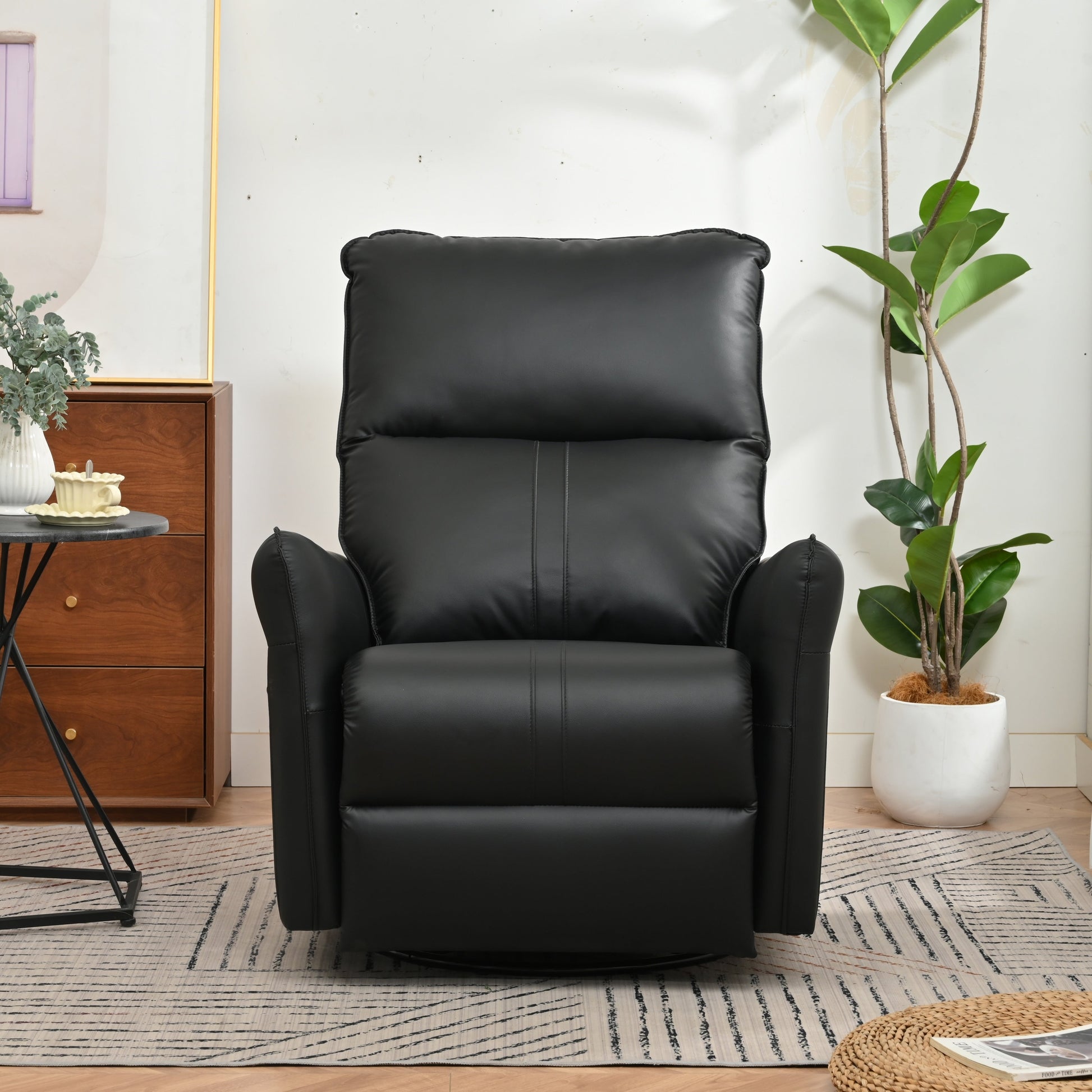 Fauteuil inclinable pivotant à 360°, chaise basculante manuelle avec repose-pieds, fauteuil de salon rembourré moderne pour petits espaces, avec poches latérales.