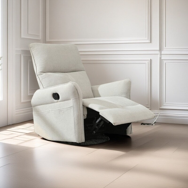Fauteuil inclinable pivotant à 360°, chaise basculante manuelle avec repose-pieds, fauteuil de salon rembourré moderne pour petits espaces, avec poches latérales.