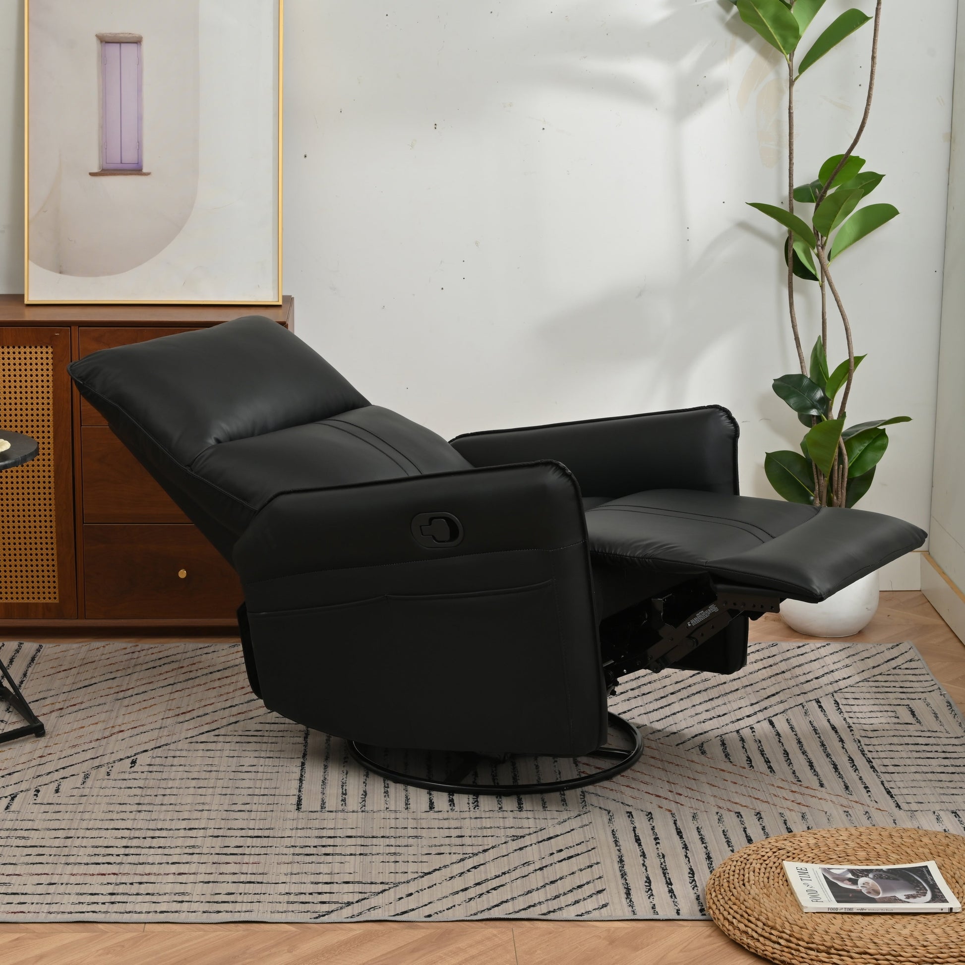 Fauteuil inclinable pivotant à 360°, chaise basculante manuelle avec repose-pieds, fauteuil de salon rembourré moderne pour petits espaces, avec poches latérales.