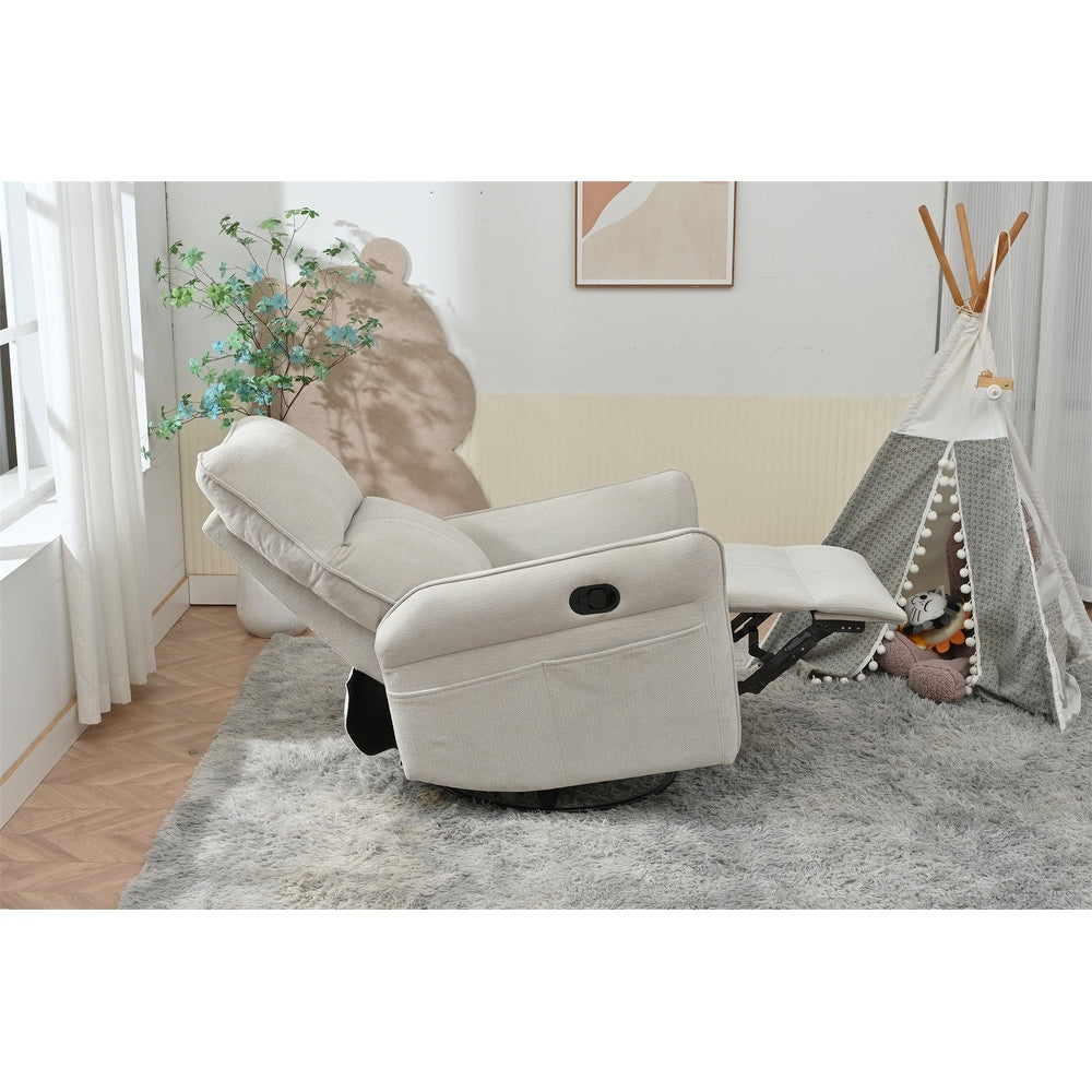 Fauteuil inclinable pivotant à 360°, chaise basculante manuelle avec repose-pieds, fauteuil de salon rembourré moderne pour petits espaces, avec poches latérales.