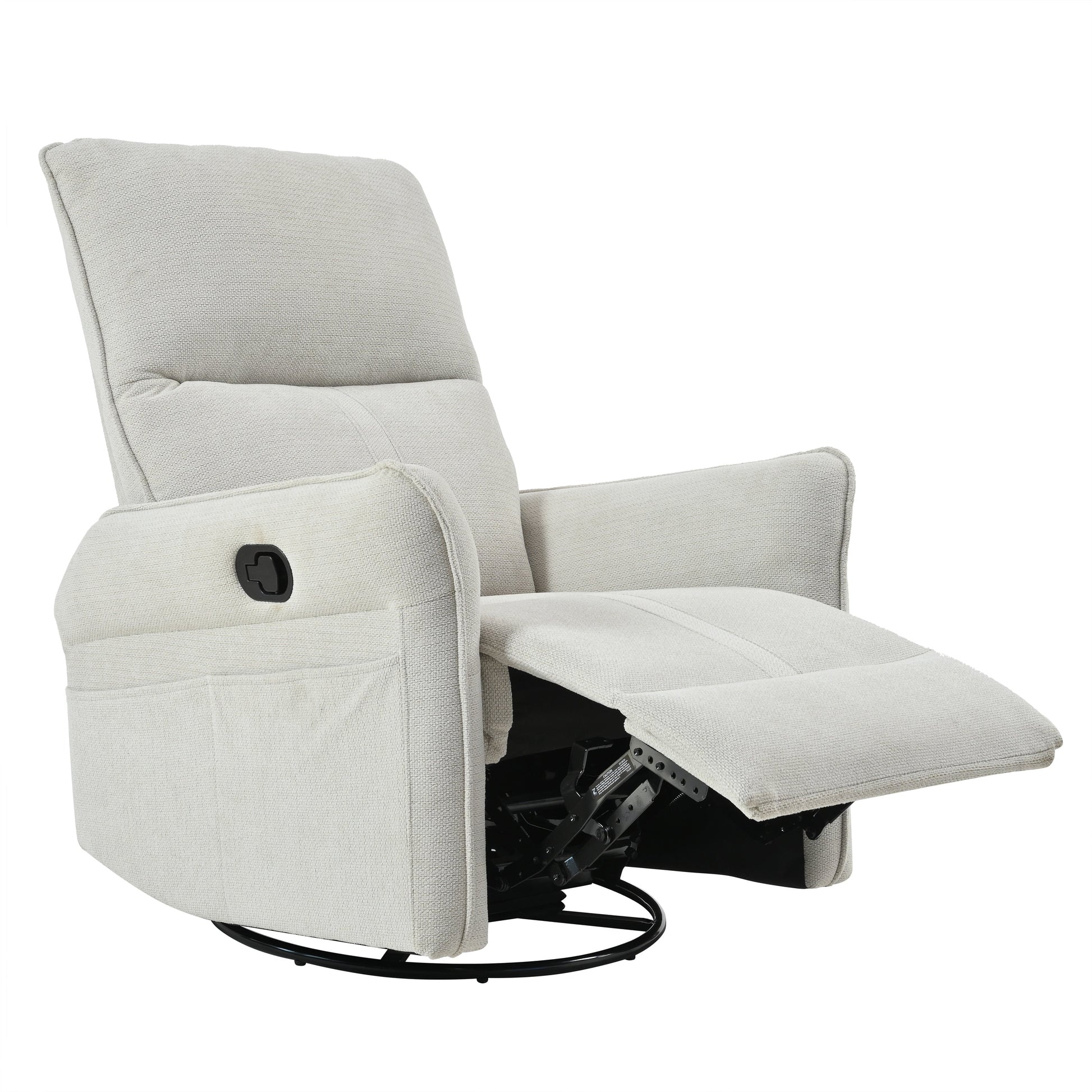 Fauteuil inclinable pivotant à 360°, chaise basculante manuelle avec repose-pieds, fauteuil de salon rembourré moderne pour petits espaces, avec poches latérales.