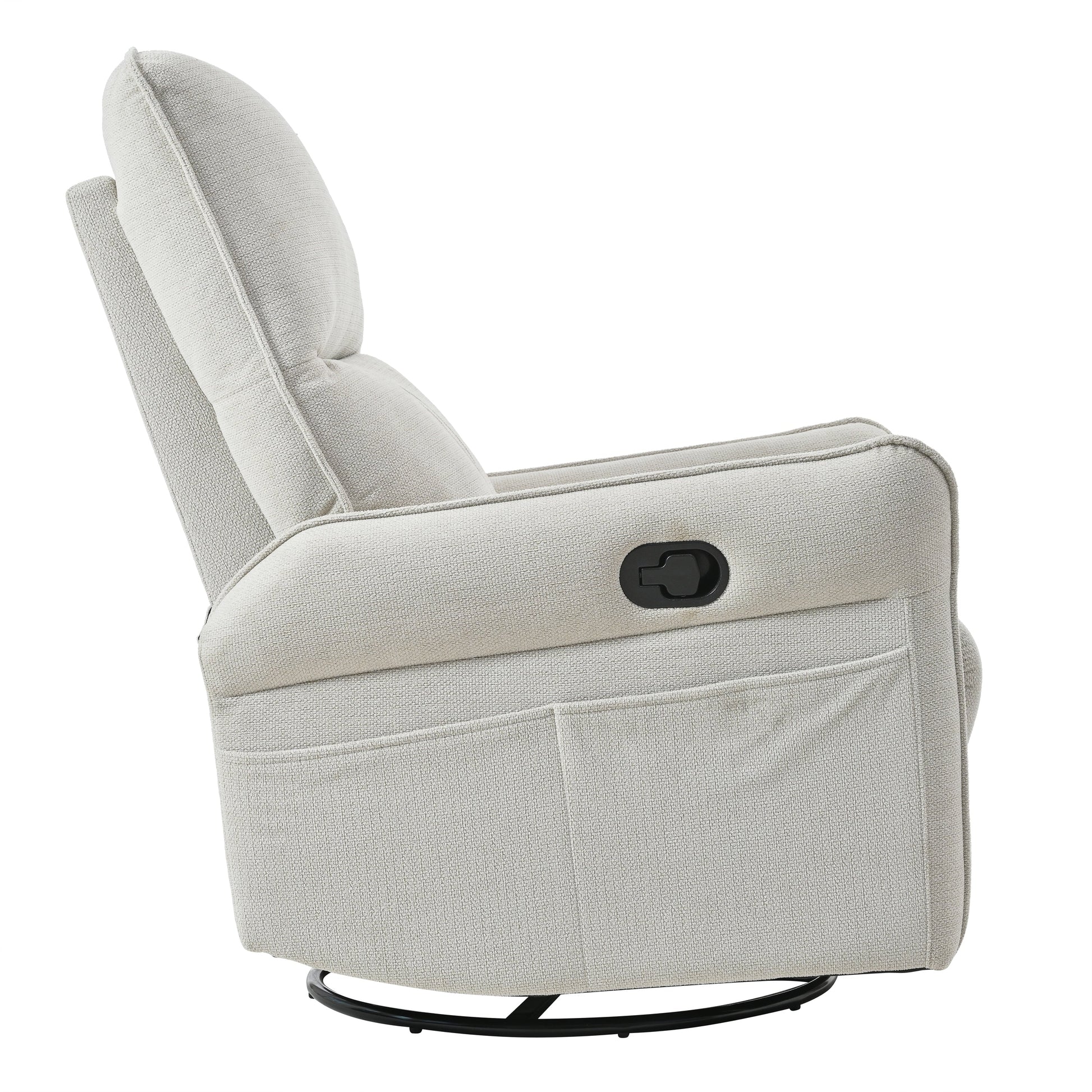 Fauteuil inclinable pivotant à 360°, chaise basculante manuelle avec repose-pieds, fauteuil de salon rembourré moderne pour petits espaces, avec poches latérales.