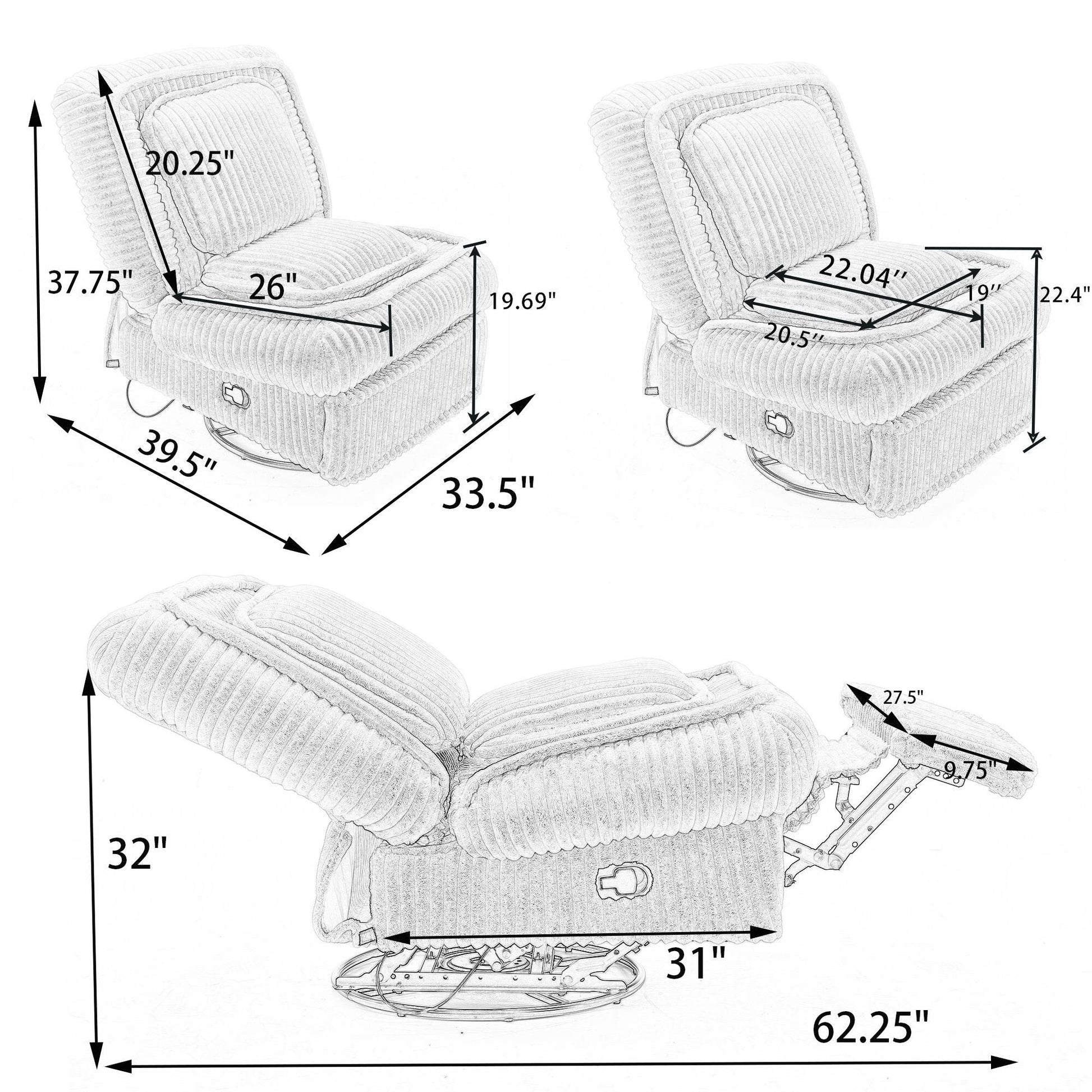 Sofa basculant pivotant à 360°, canapé inclinable, fauteuil basculant manuel sans accoudoirs, pour salon ou bureau.