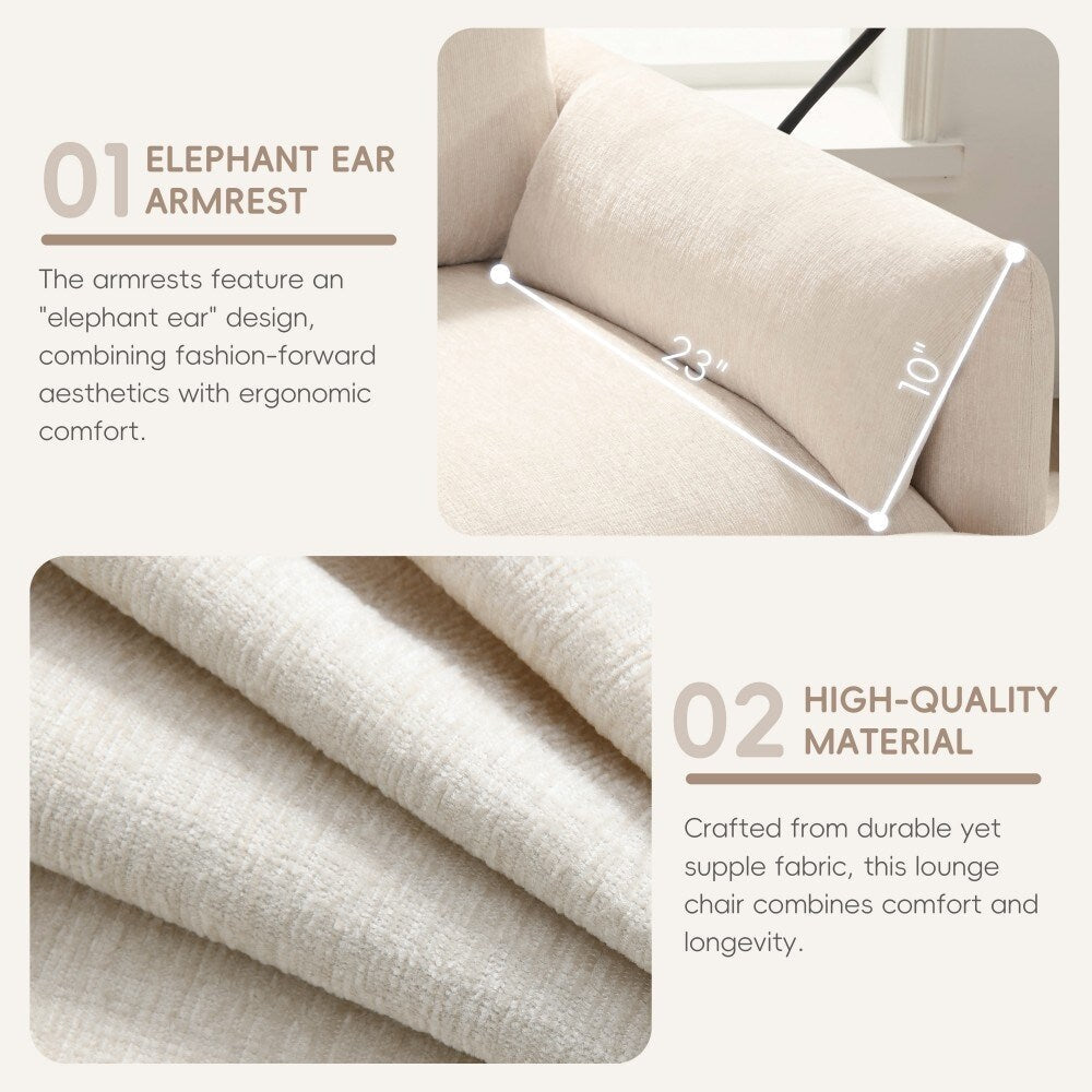Canapé simple Chenille 38 avec pouf de rangement, chargeur USB, poches de rangement latérales et accoudoirs en forme d'oreiller.