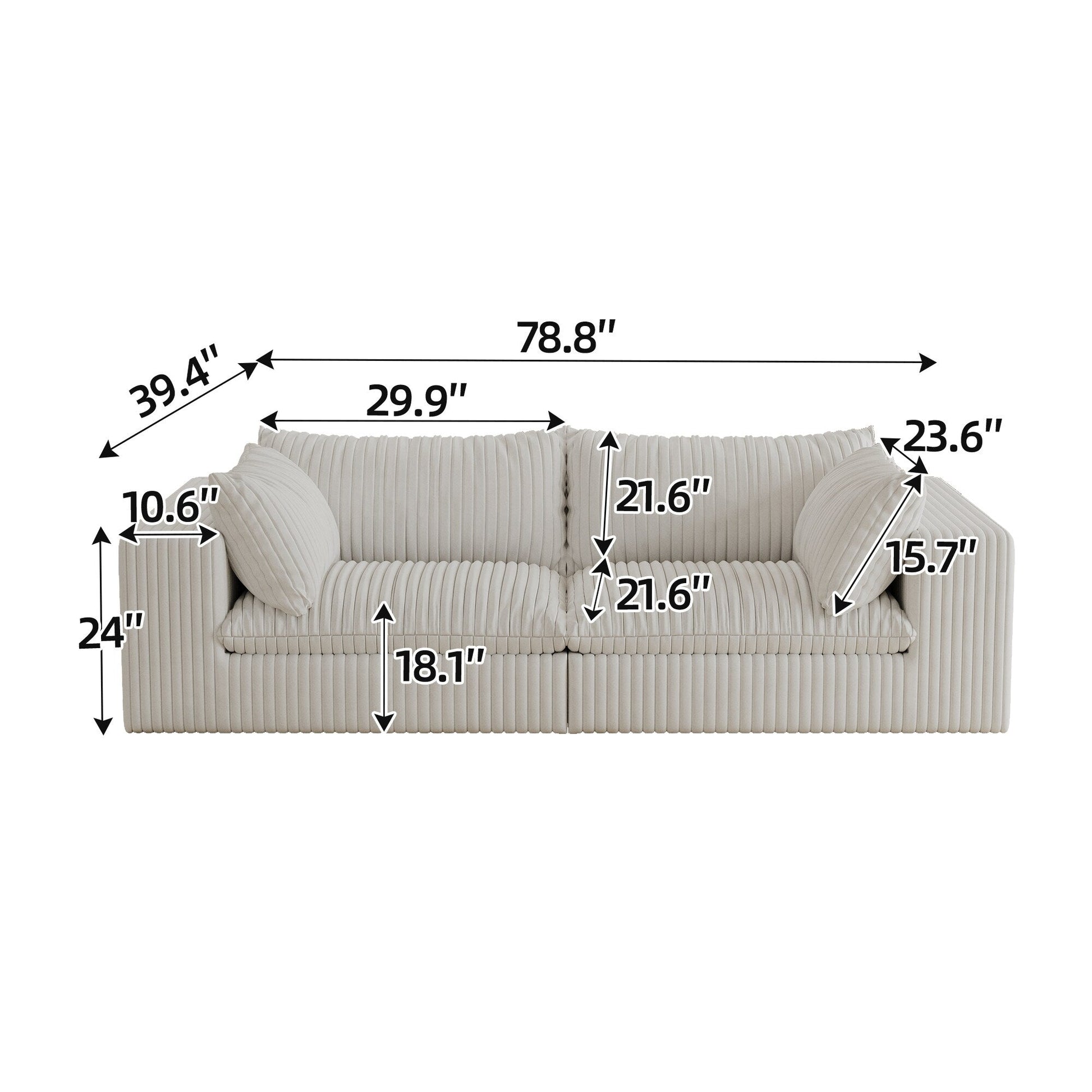 Canapé nuage 39.8, tissu velours côtelé, canapé profond, design double couche, coussin amovible, aucun assemblage nécessaire, combinaison DIY.