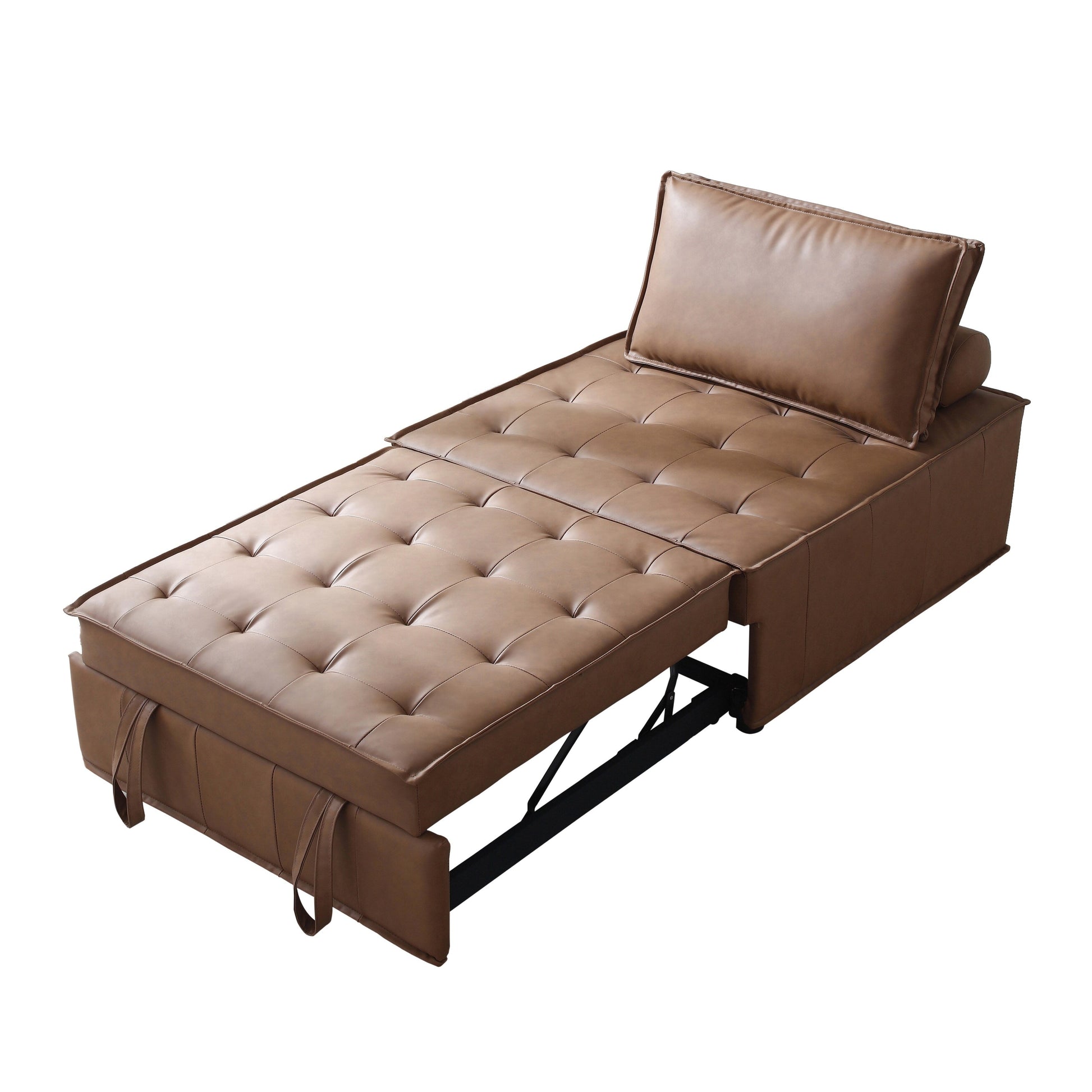 Canapé-lit gigogne multifonctionnel en simili cuir 39 pouces avec dossier et coussin réglables pour salon.