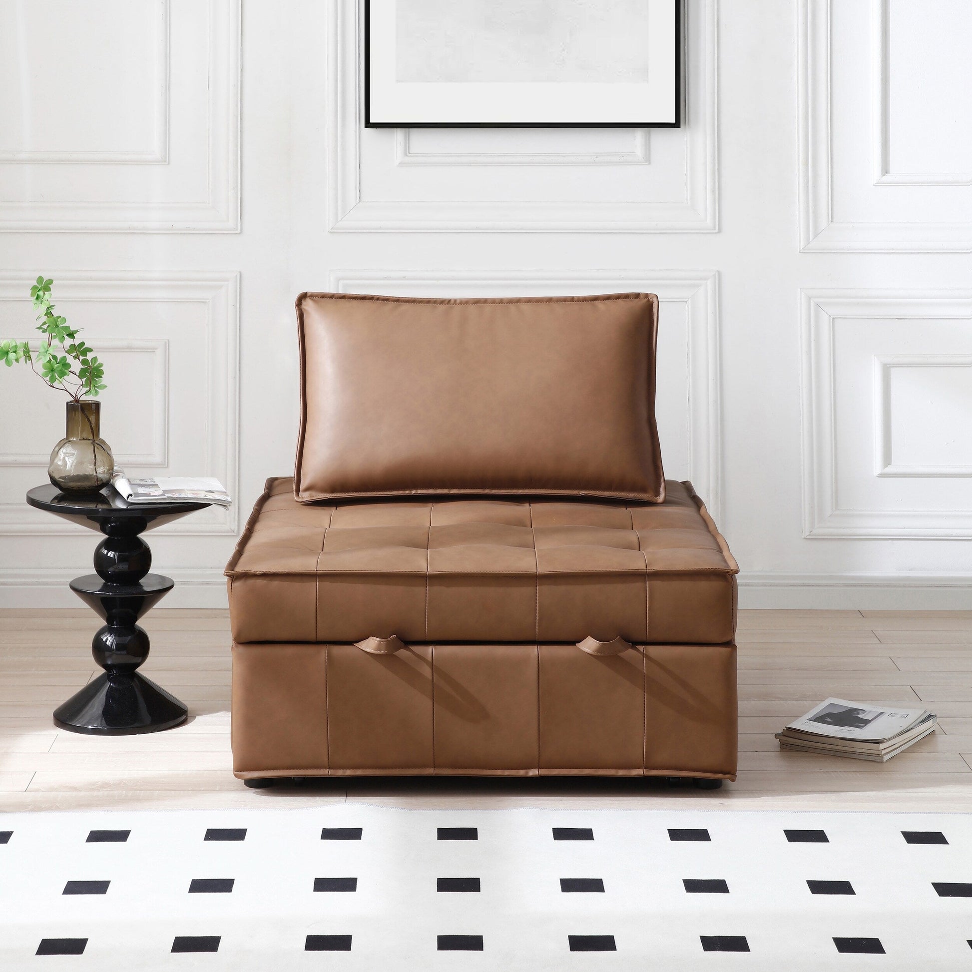 Canapé-lit gigogne multifonctionnel en simili cuir 39 pouces avec dossier et coussin réglables pour salon.
