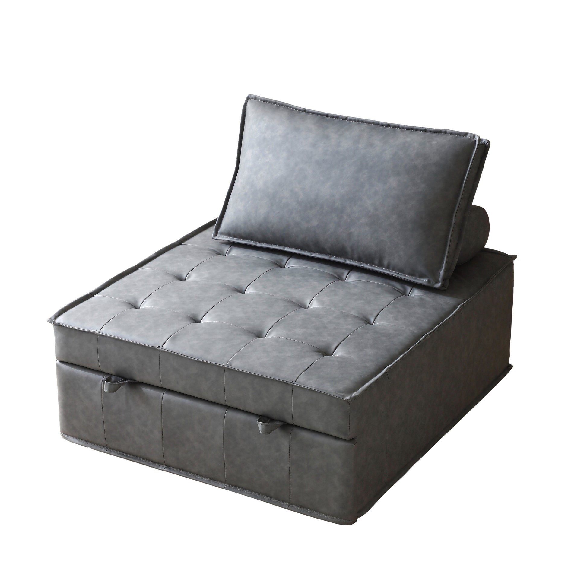 Canapé-lit gigogne multifonctionnel en simili cuir 39 pouces avec dossier et coussin réglables pour salon.